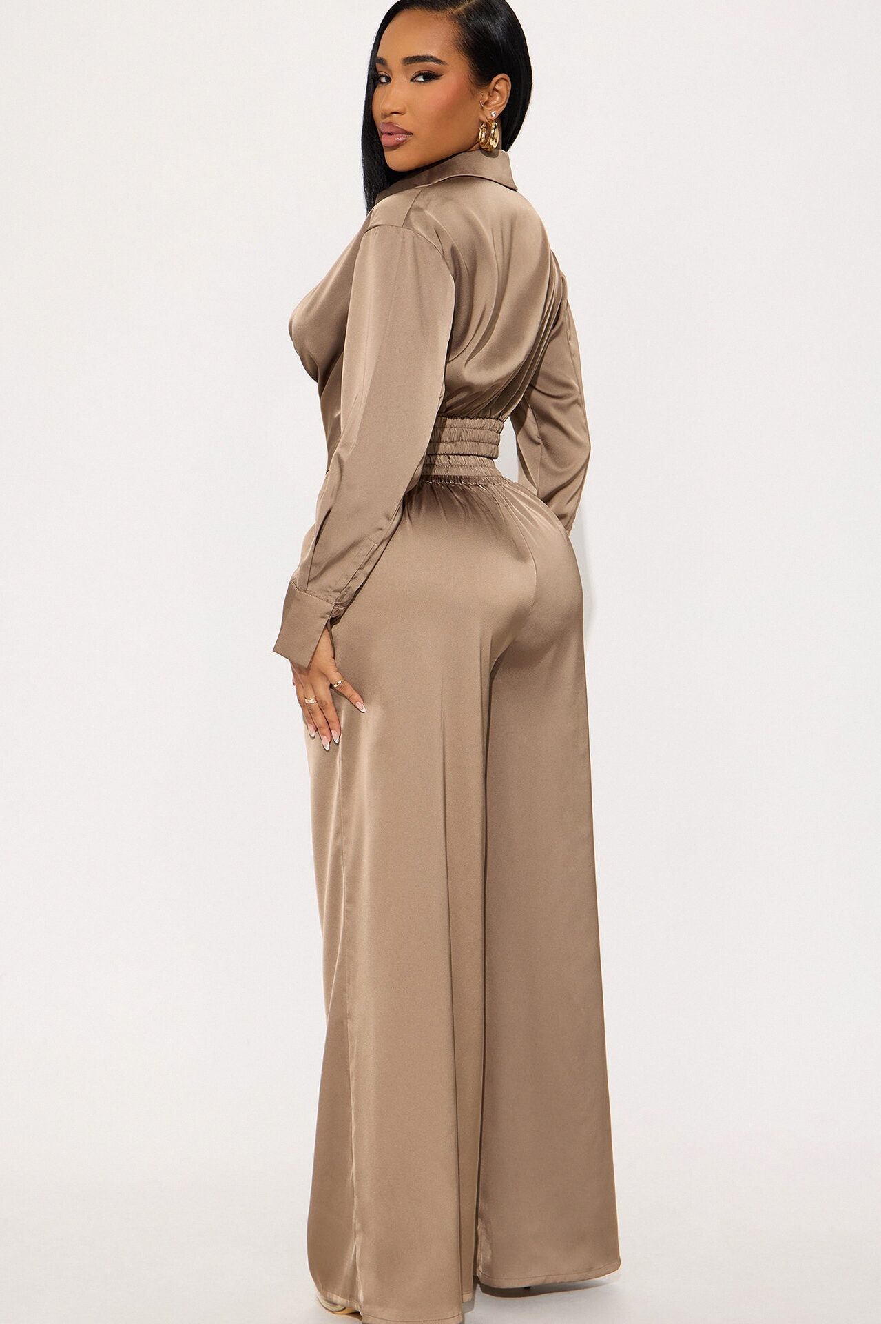 Champagne Dreams Satin Pant Set - Bronze