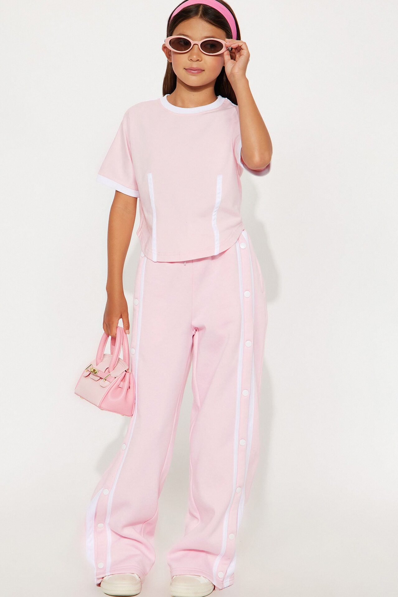 Mini Sara Fleece Track Pant Set - Pink