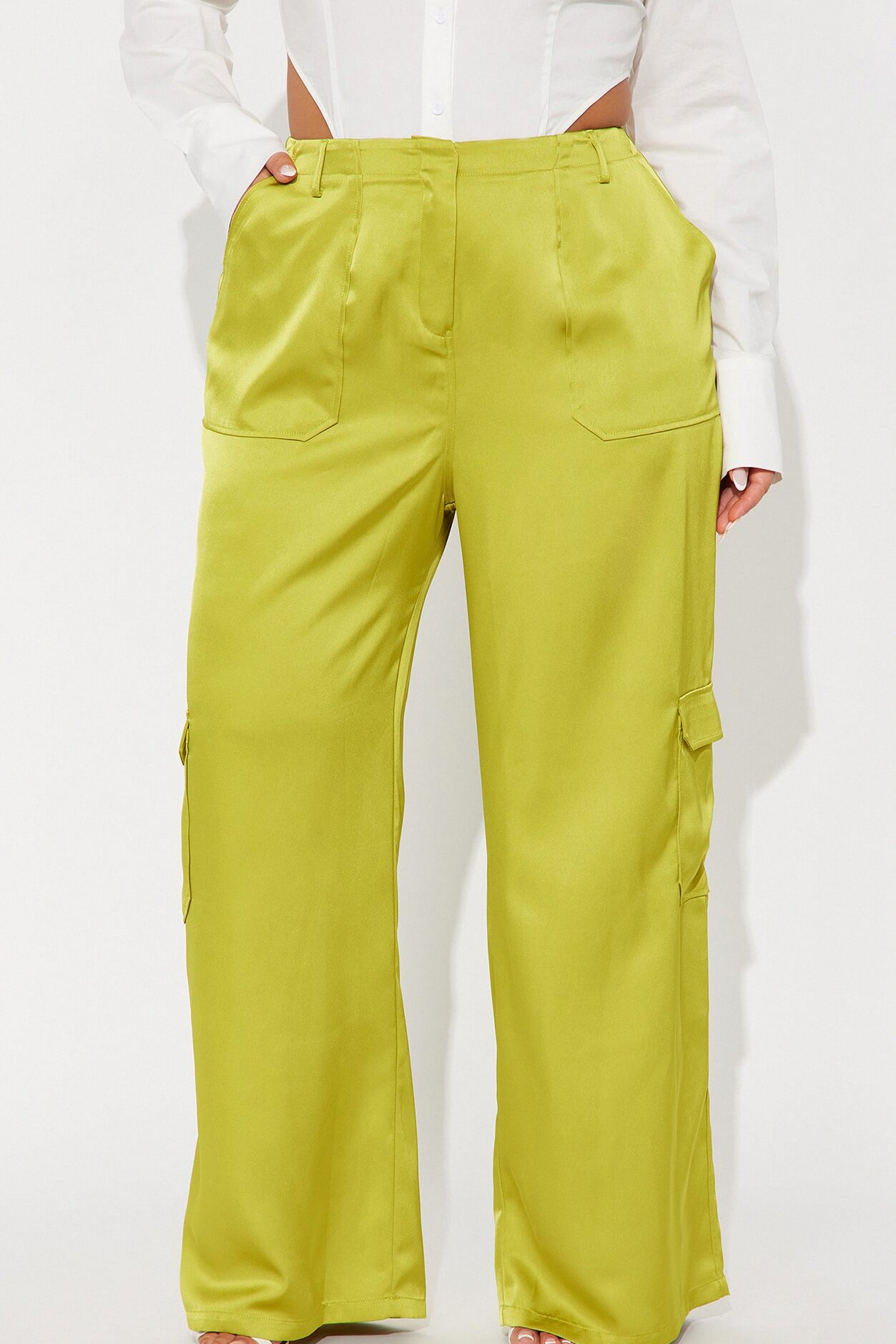 Pretty Girl Satin Cargo Pant - Chartreuse