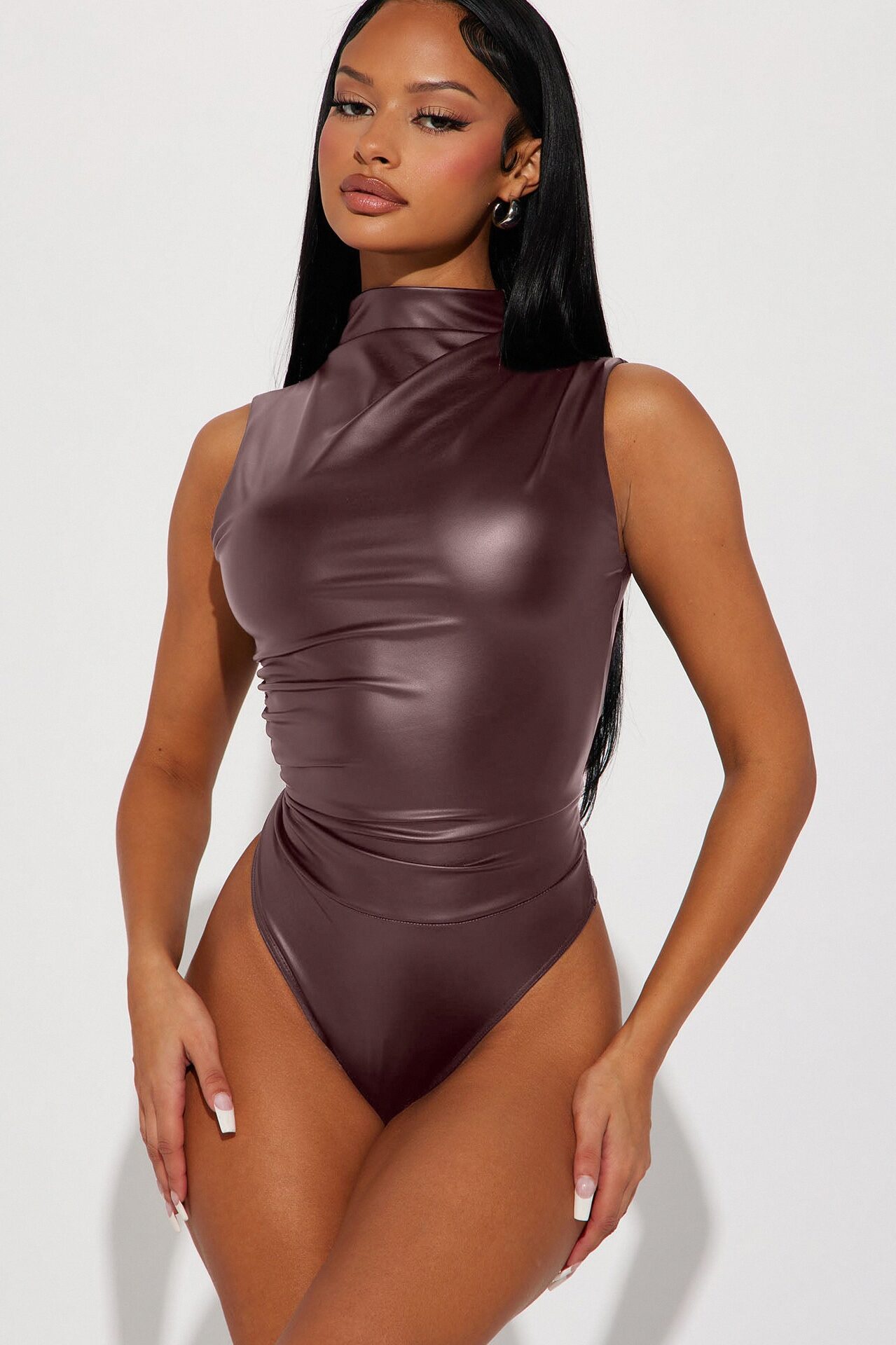Kourtney Faux Leather Bodysuit - Brown
