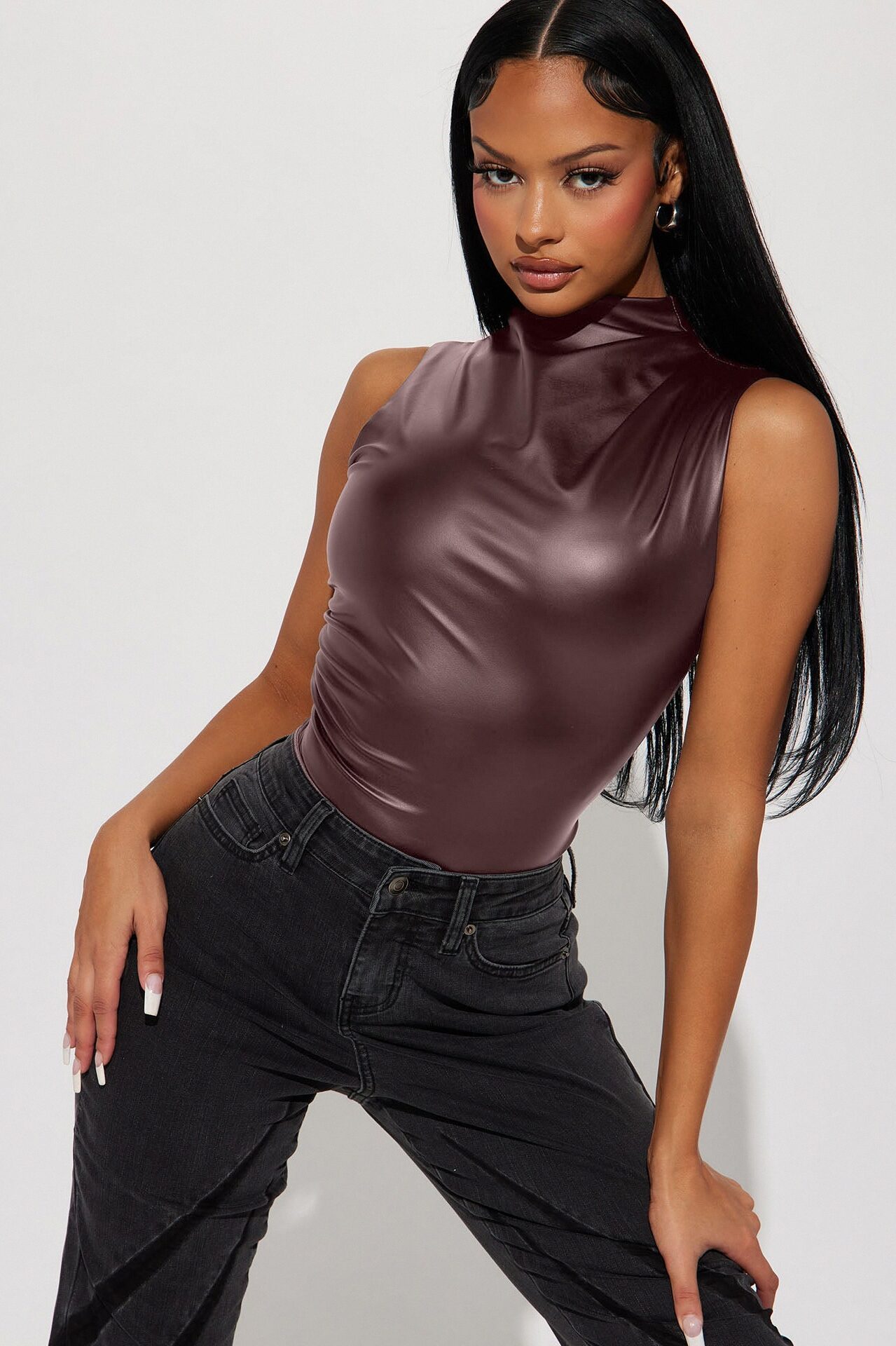 Kourtney Faux Leather Bodysuit - Brown