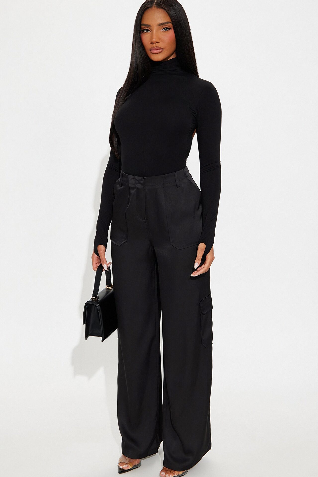 Pretty Girl Satin Cargo Pant - Black