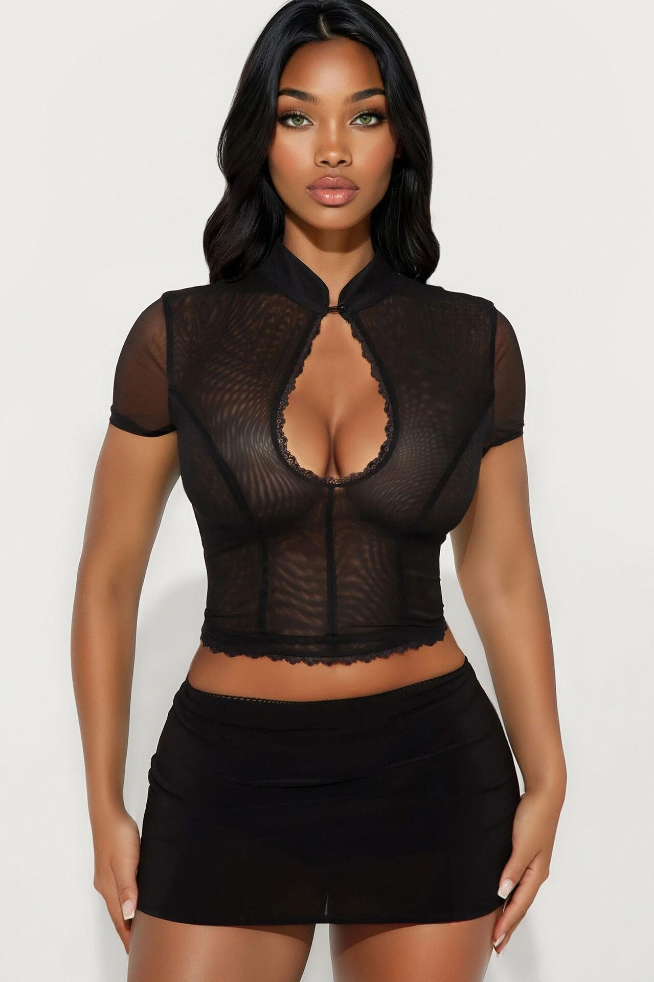 Blanche Short Sleeve Mock Neck Top - Black