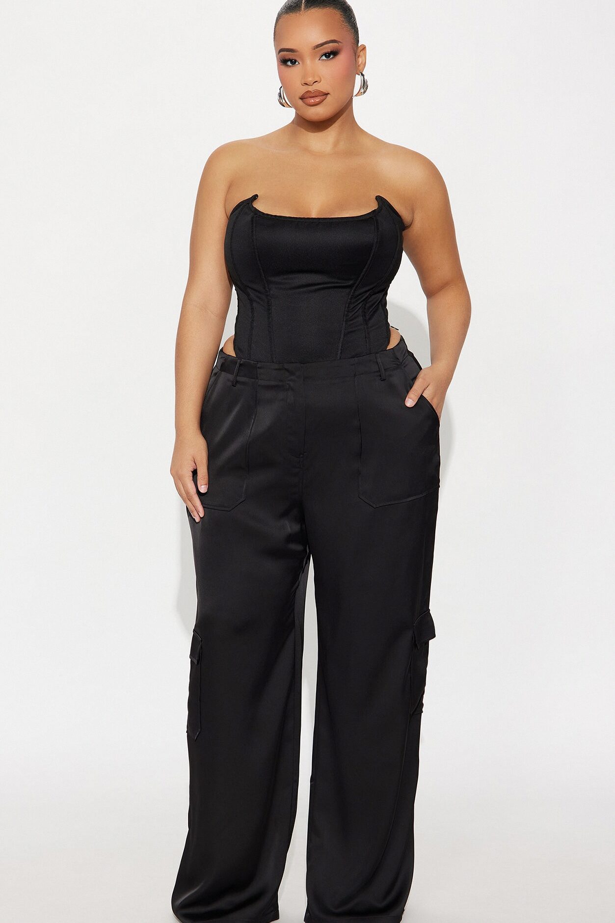 Pretty Girl Satin Cargo Pant - Black