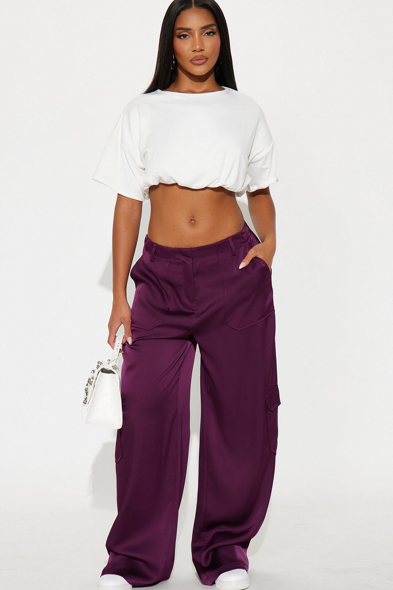 Pretty Girl Satin Cargo Pant - Plum