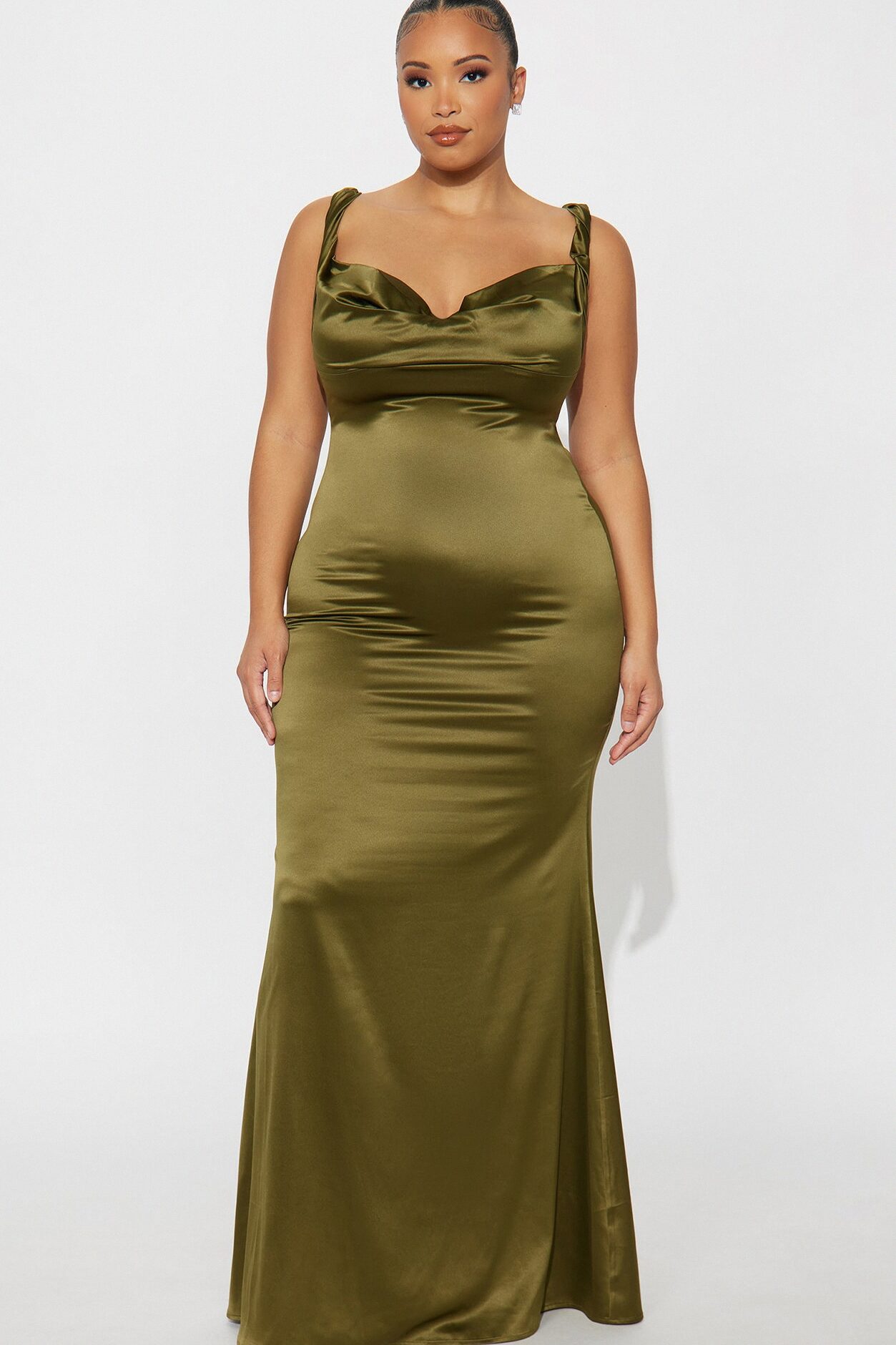Devoted To You Satin Backless Gown - Olive