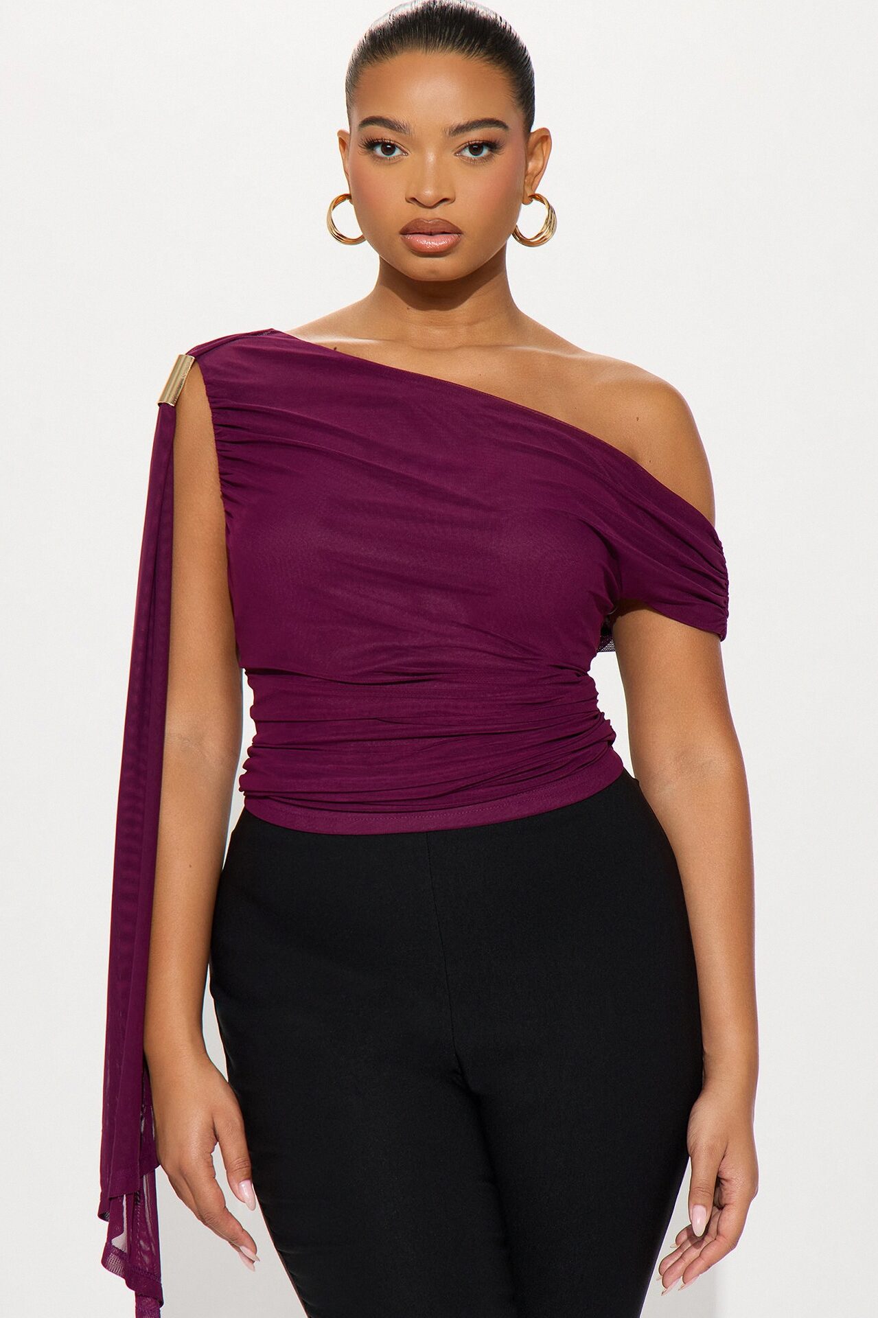 Loretta Off Shoulder Mesh Top - Plum