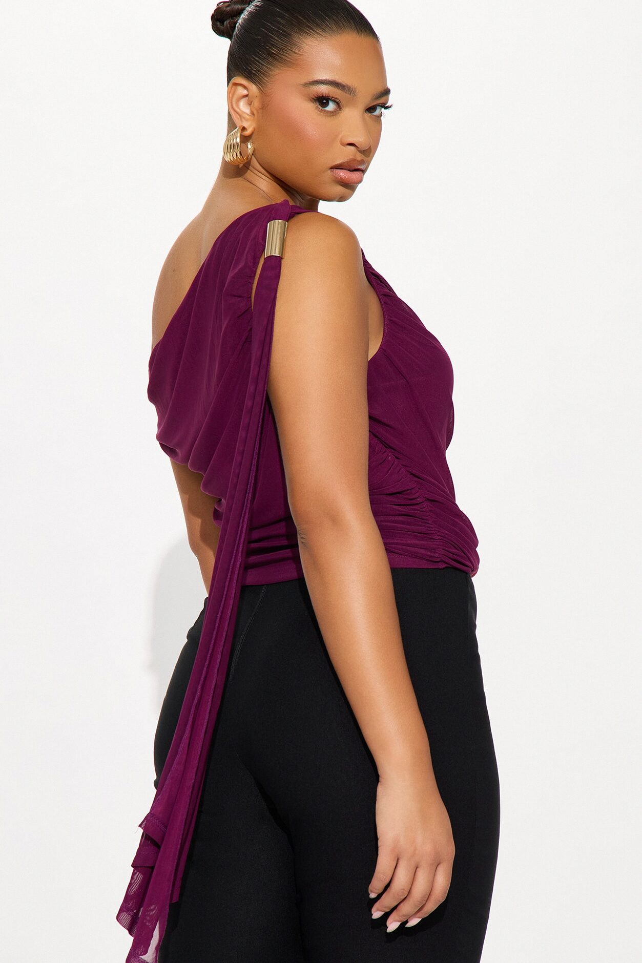 Loretta Off Shoulder Mesh Top - Plum