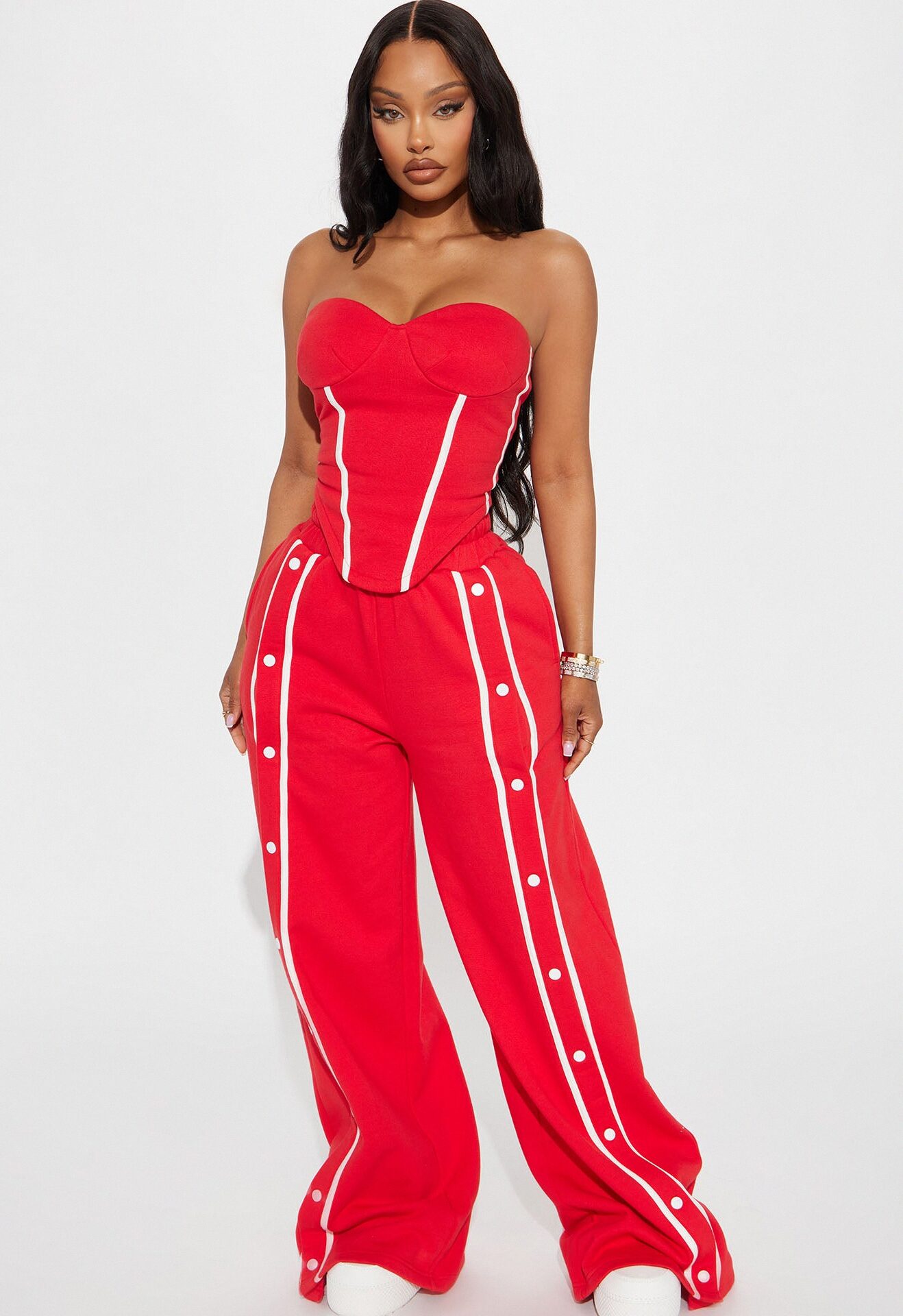 Sara Fleece Track Pant Set - Red