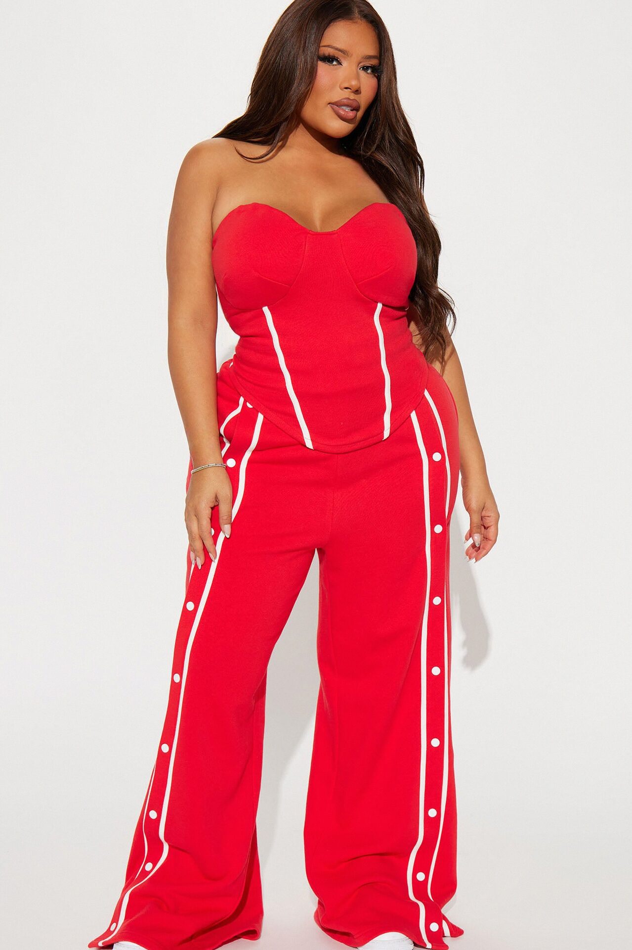 Sara Fleece Track Pant Set - Red