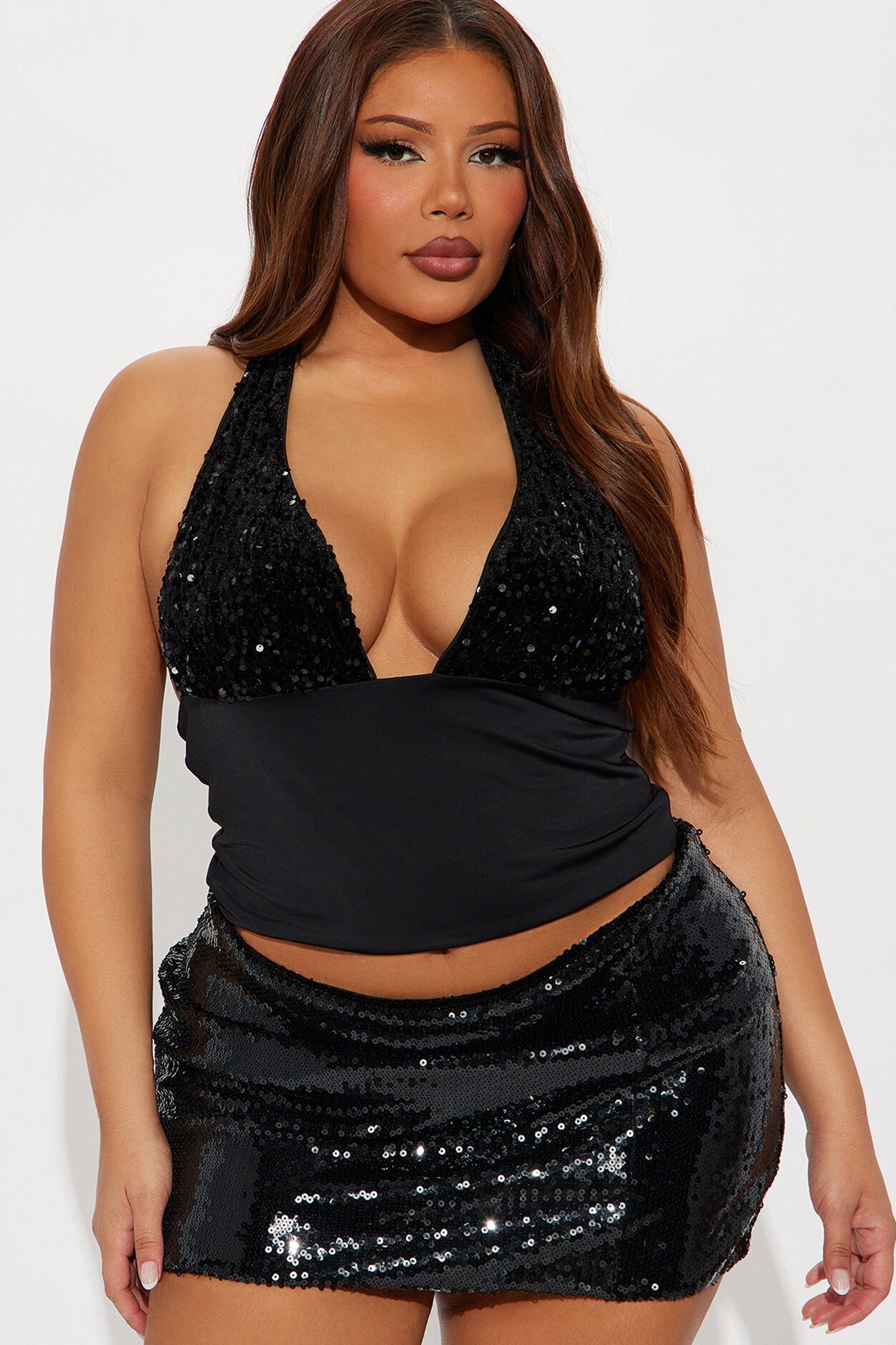 Merida Sequin Halter Top - Black