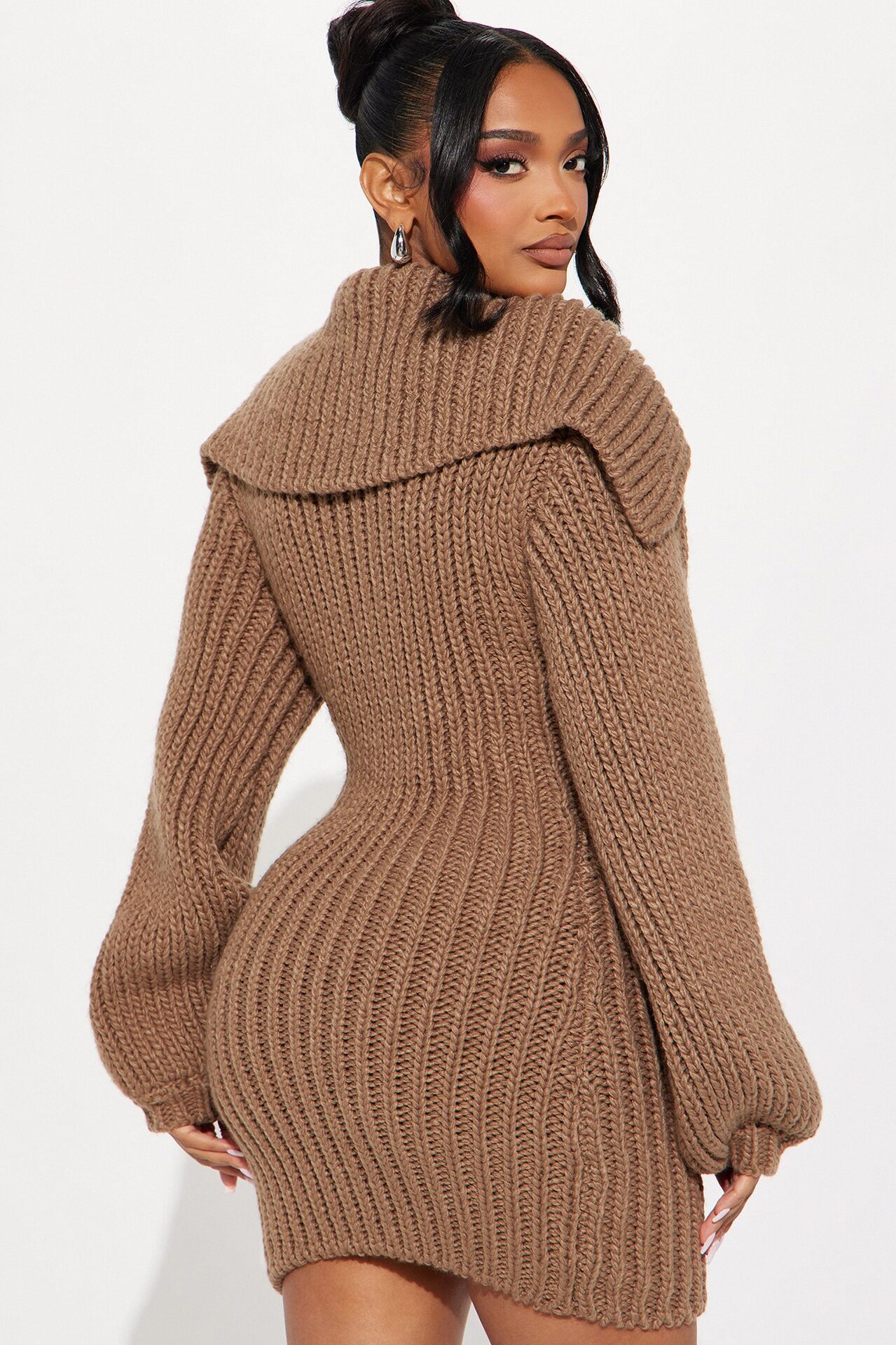 Tessa Chunky Knit Sweater Mini Dress - Mocha