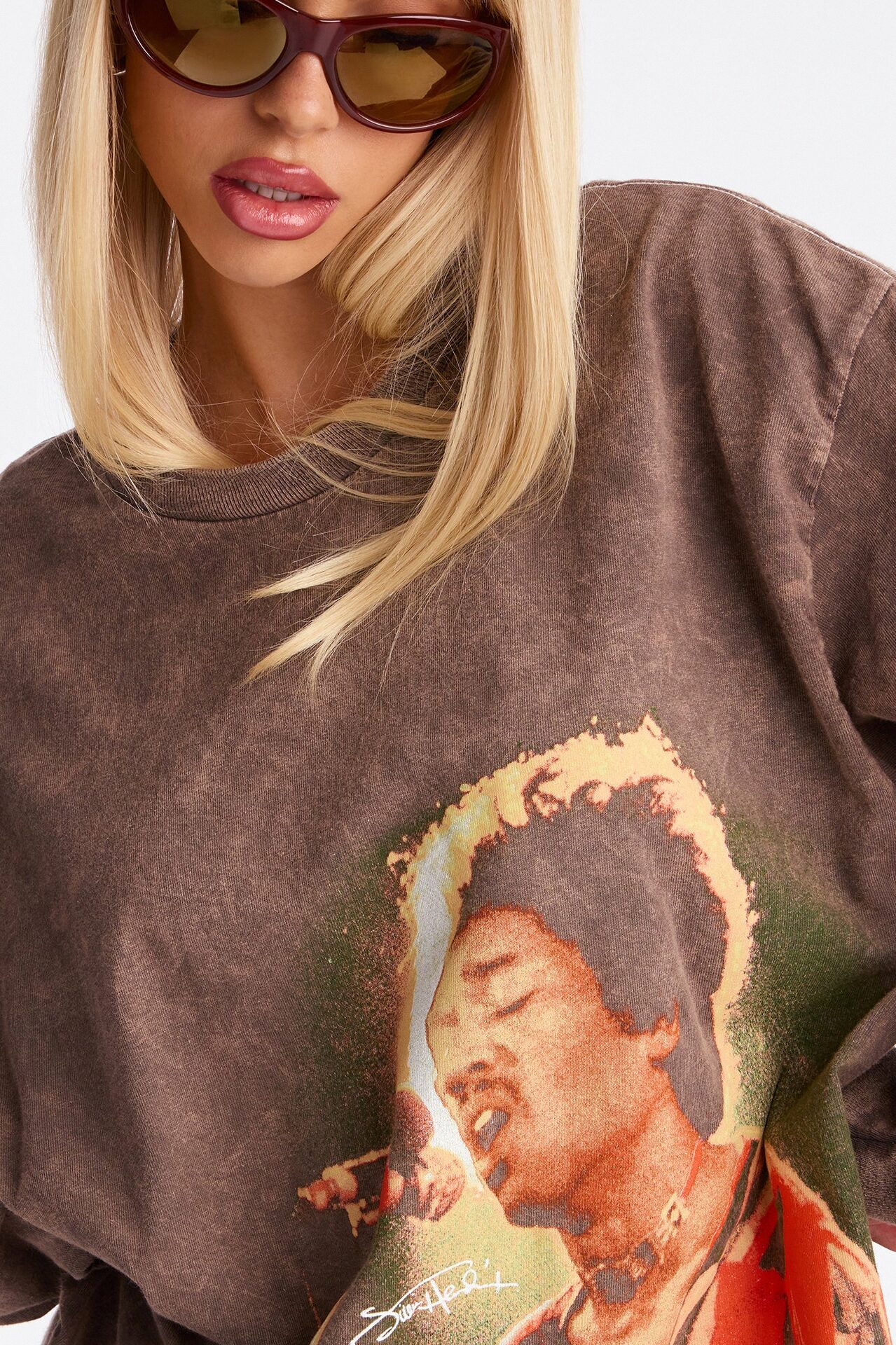 Jimi Hendrix Washed Long Sleeve Tee - Brown