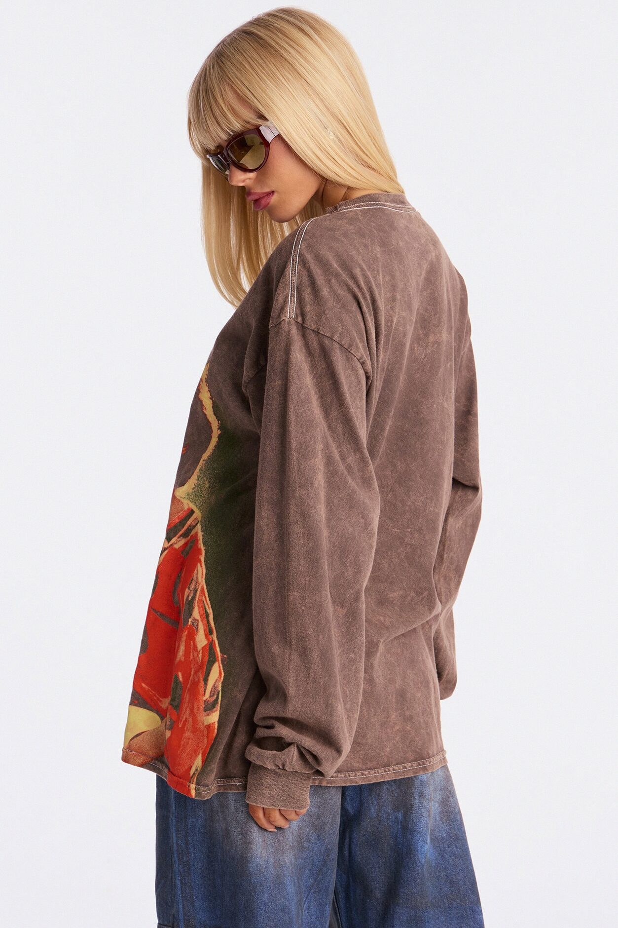 Jimi Hendrix Washed Long Sleeve Tee - Brown