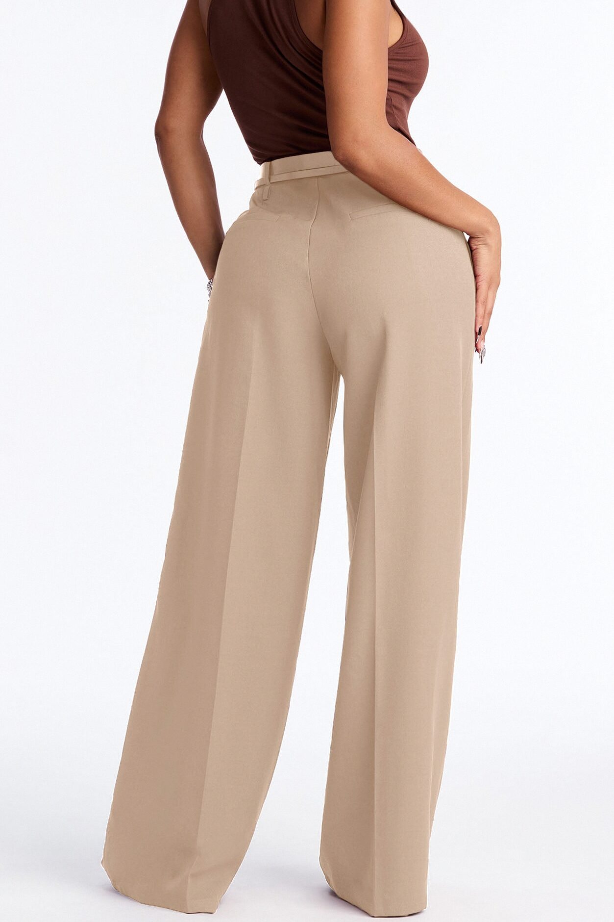 Geraldine Belted Wide Leg Trousers 33″ - Camel