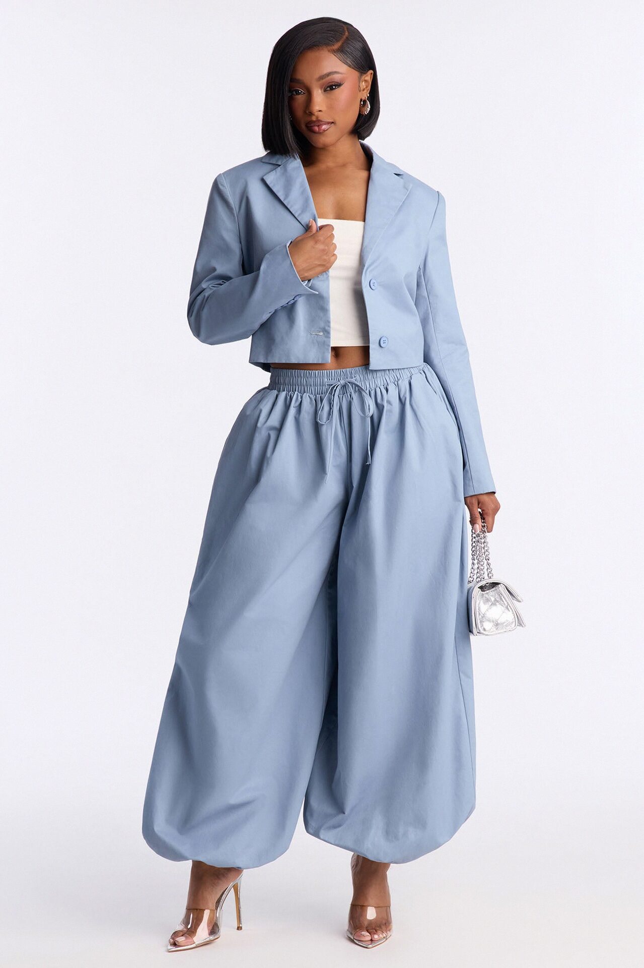 Hailey Blazer Balloon Pant Set - Blue