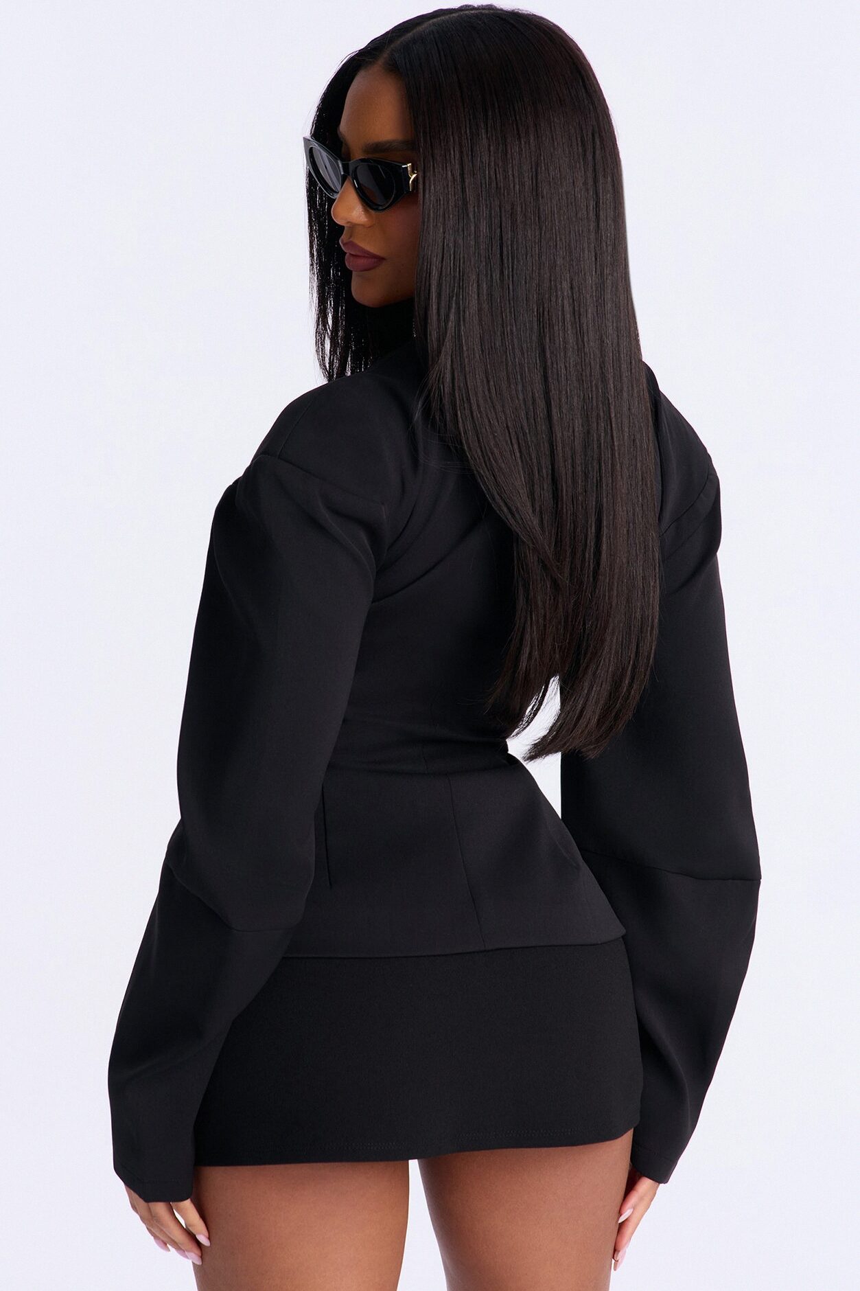 Off Duty Boss Puff Sleeve Button Front Blouse - Black