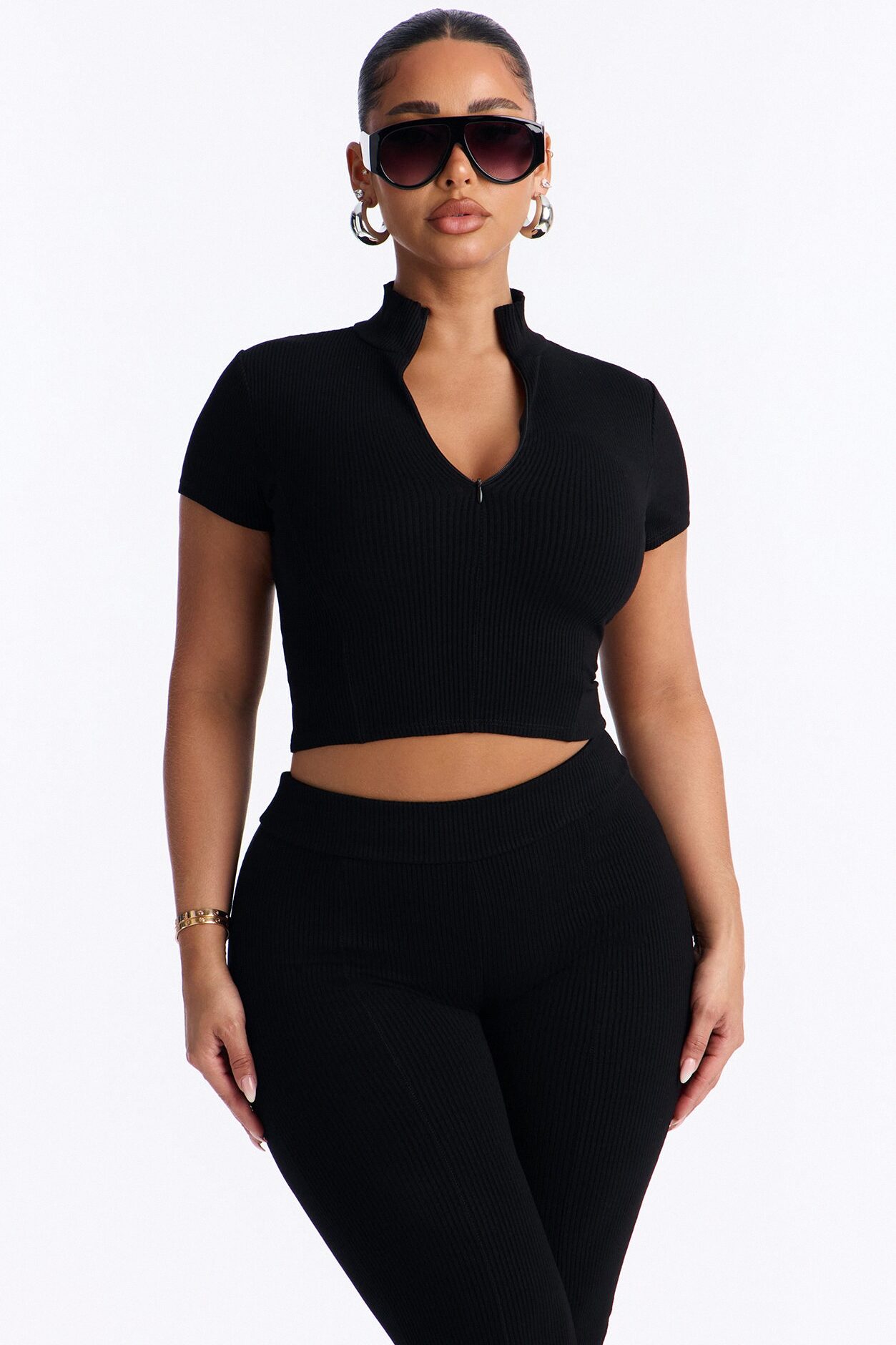Mia Zip Snatched Pant Set - Black