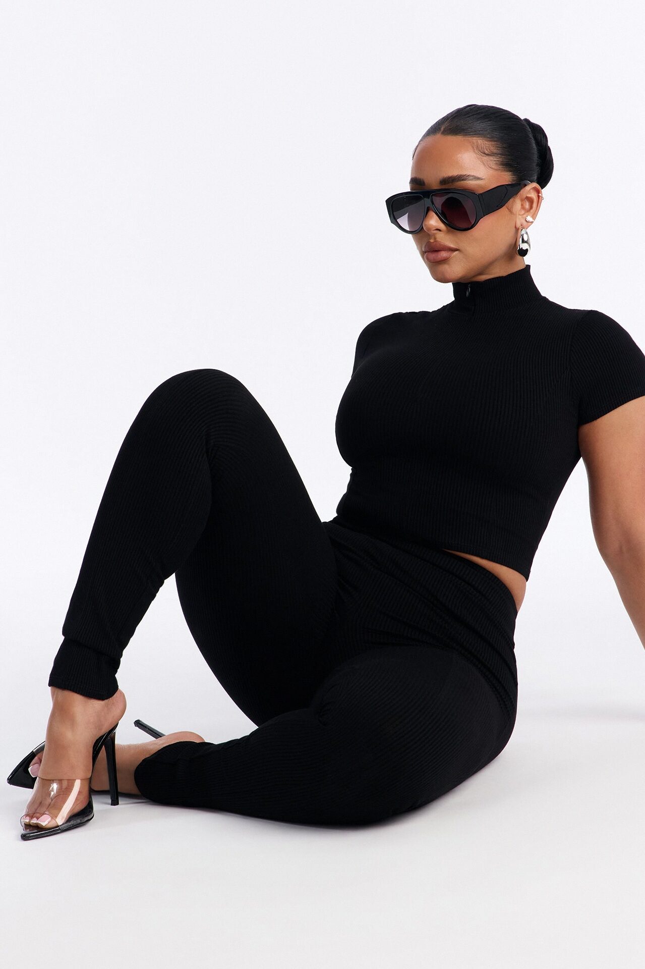Mia Zip Snatched Pant Set - Black