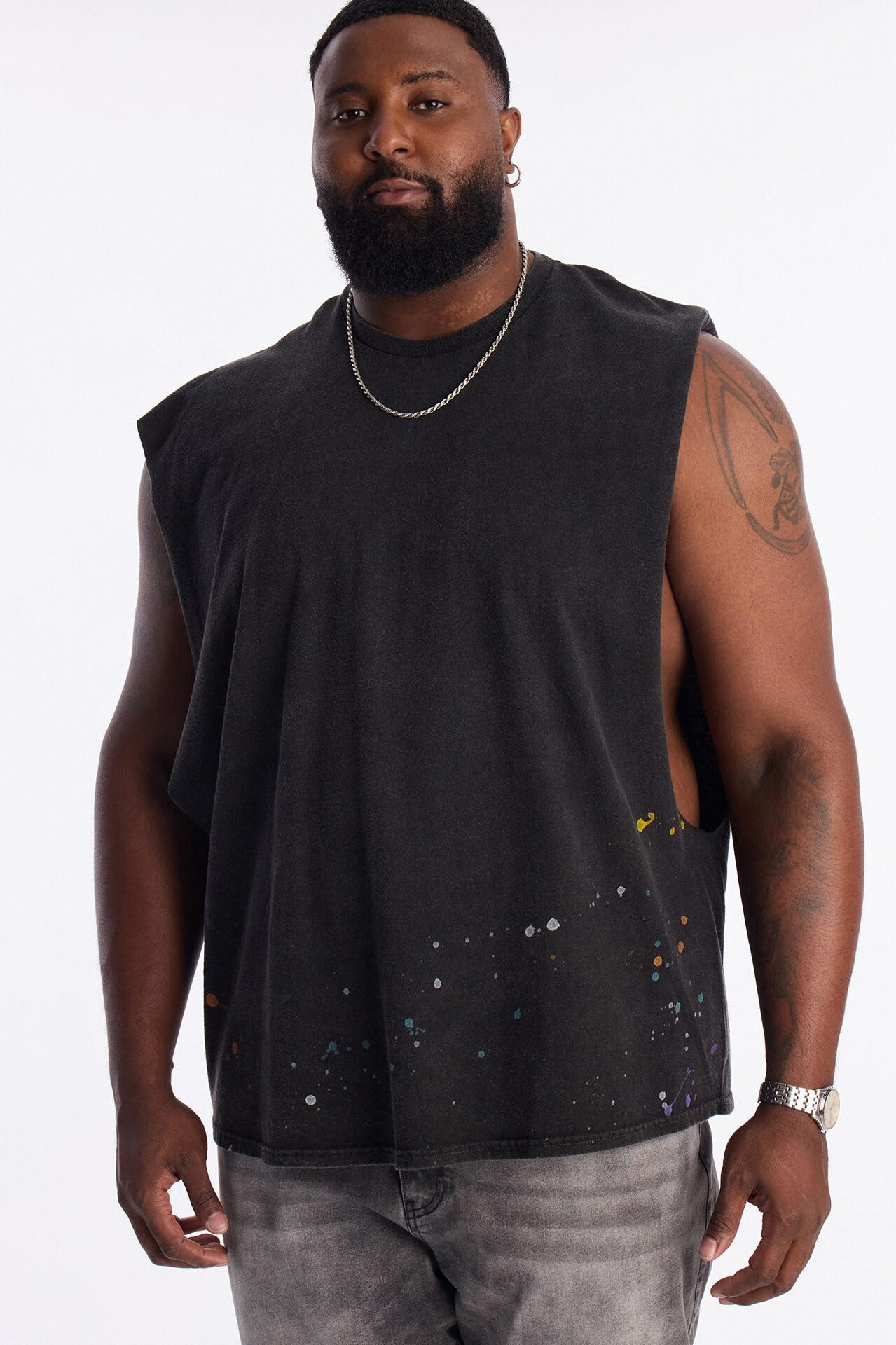 Lava Fall Paint Splatter Muscle Tee - Black