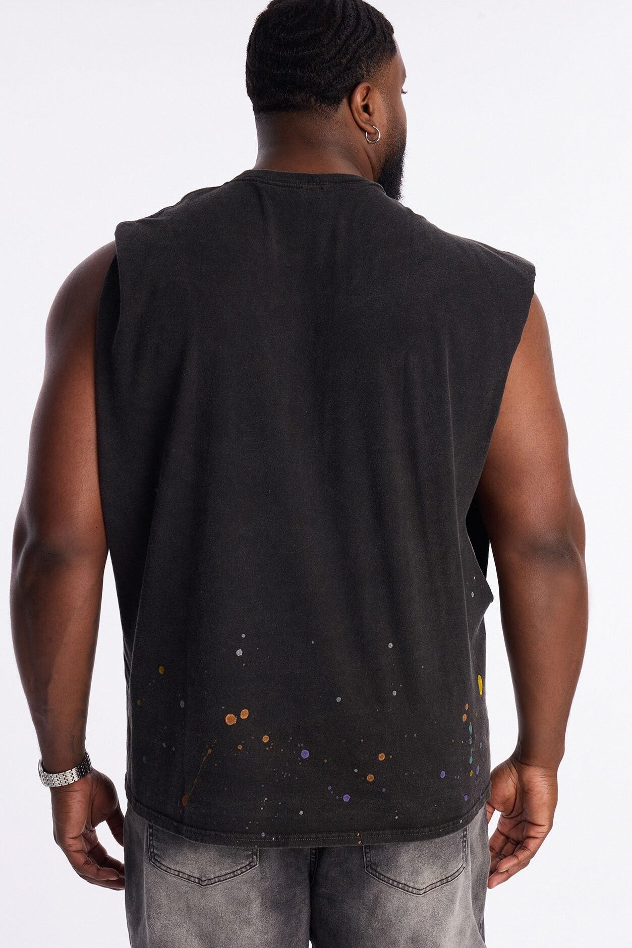 Lava Fall Paint Splatter Muscle Tee - Black
