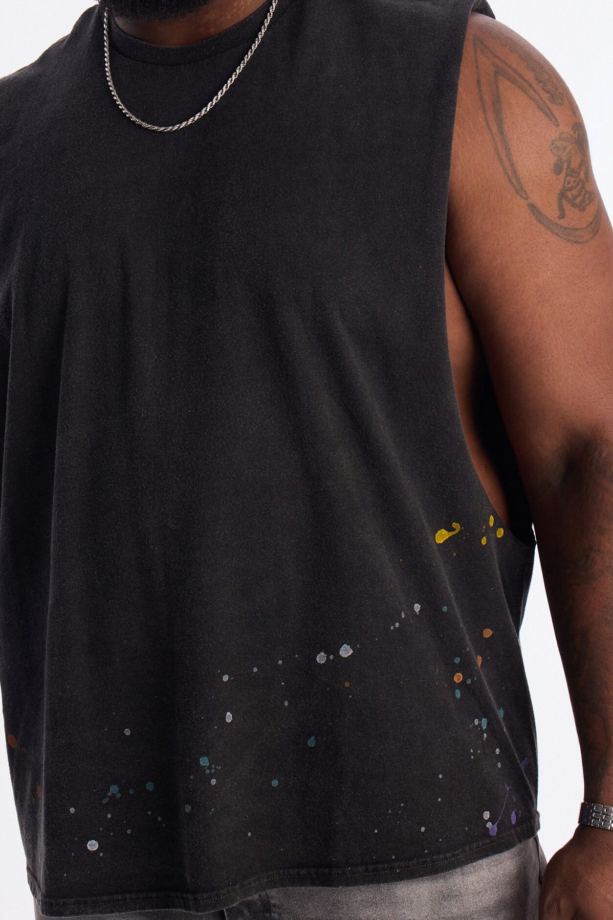 Lava Fall Paint Splatter Muscle Tee - Black
