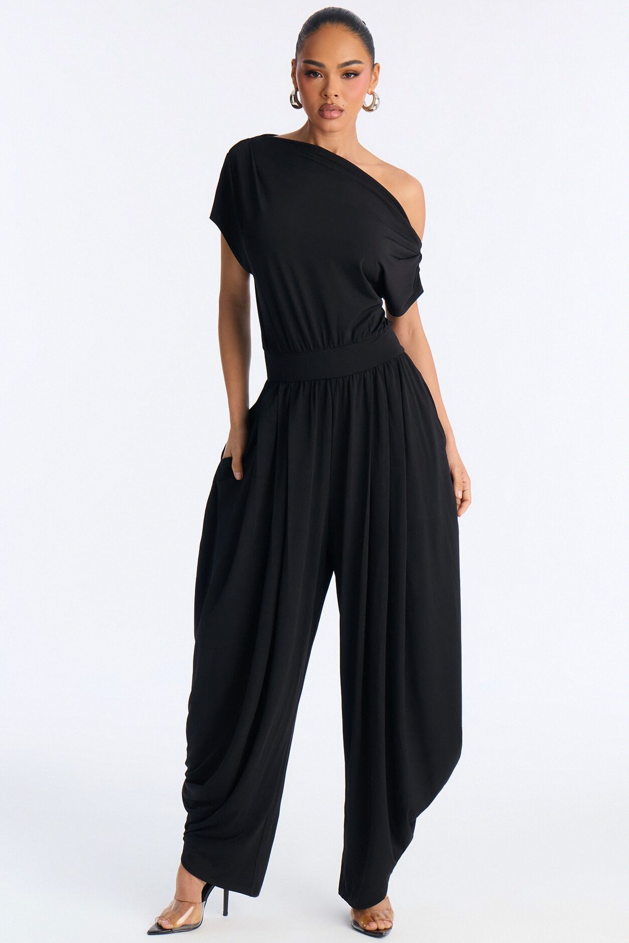 Belina Balloon Leg Off Shoulder Jumpsuit - Black