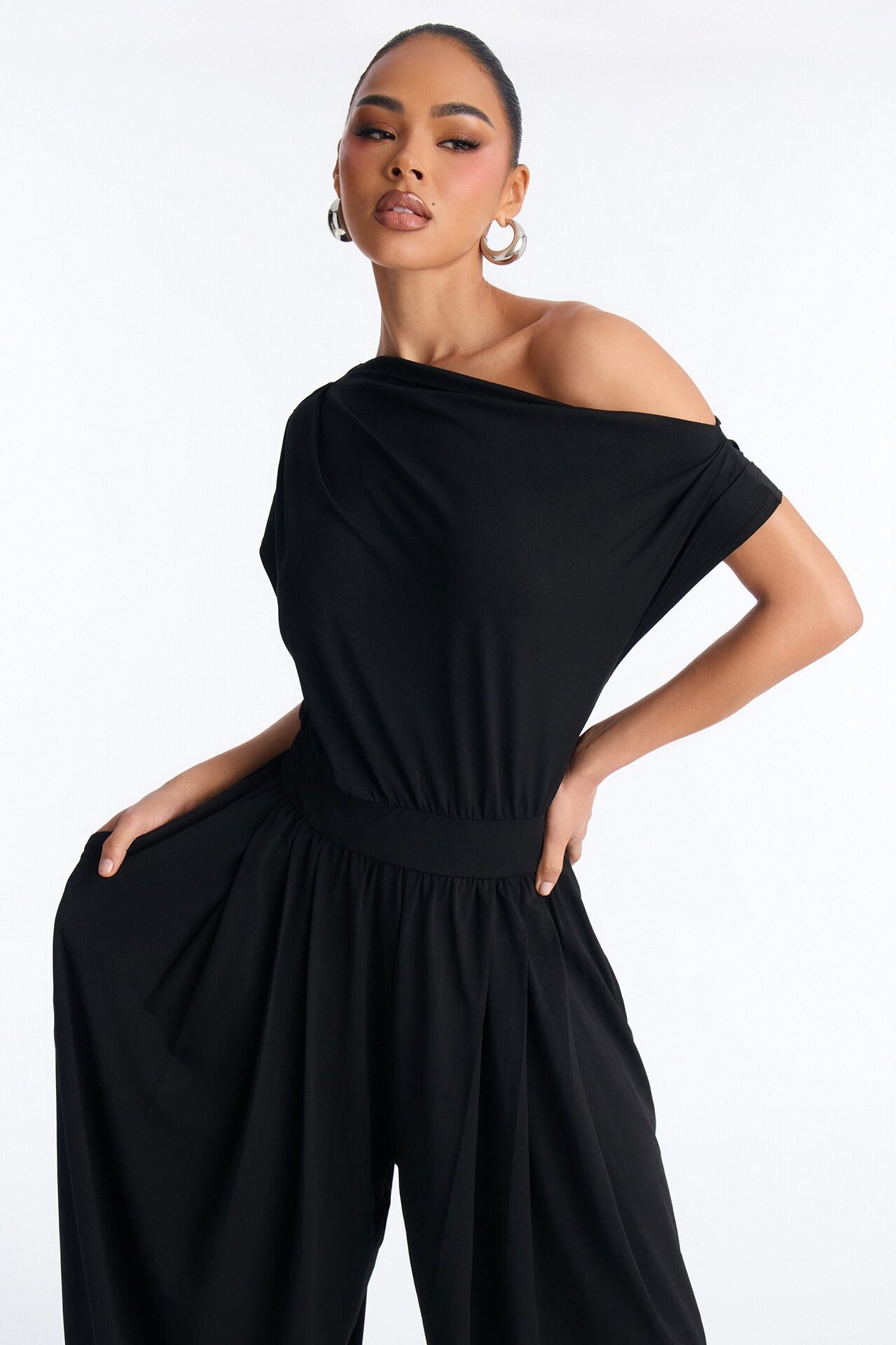 Belina Balloon Leg Off Shoulder Jumpsuit - Black
