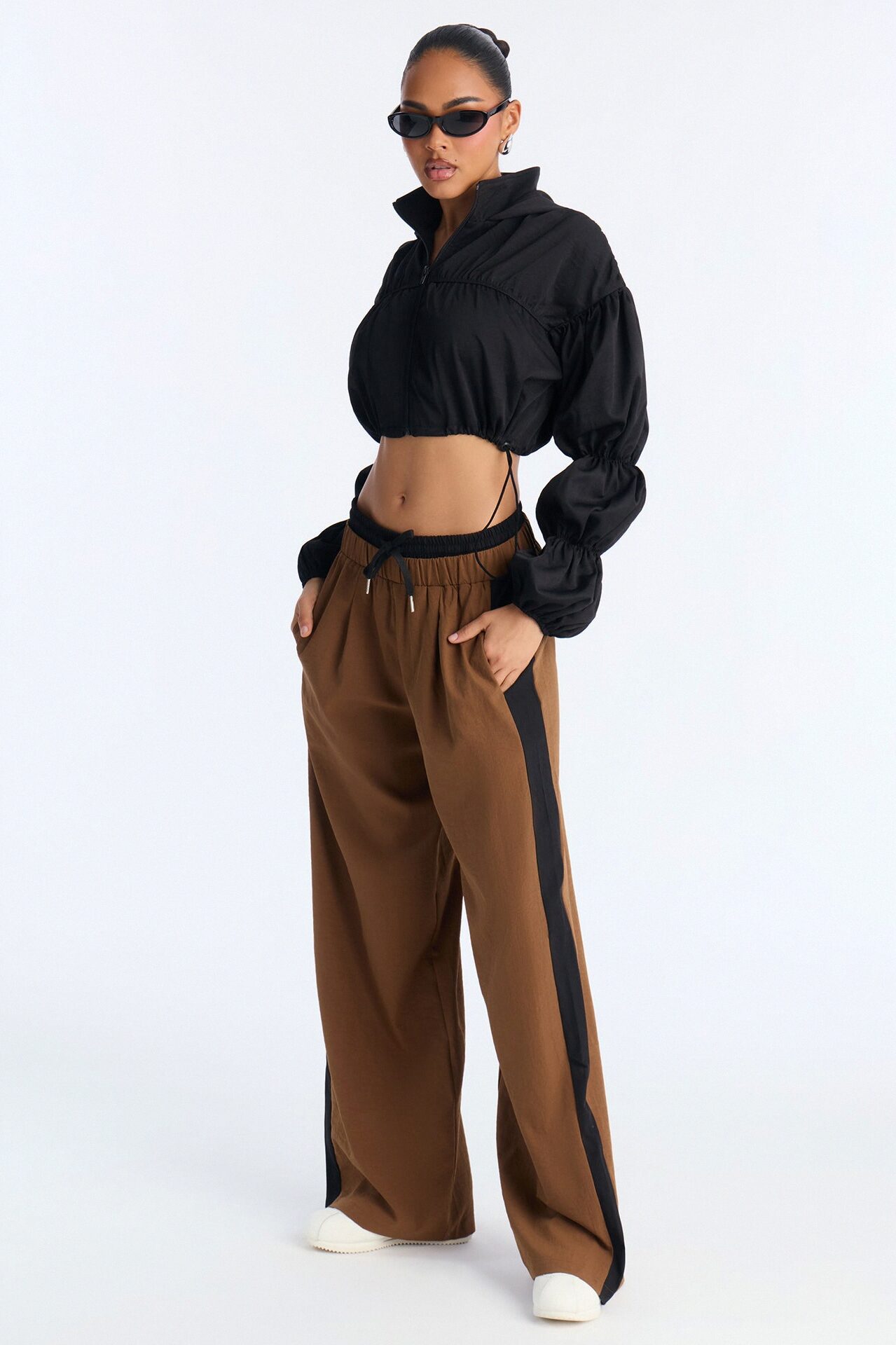 In The Mix Double Waistband Pant Set - Brown/combo