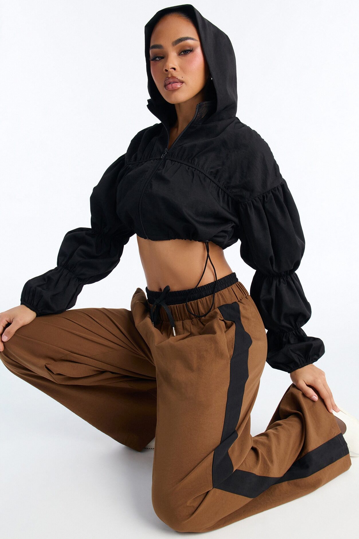 In The Mix Double Waistband Pant Set - Brown/combo