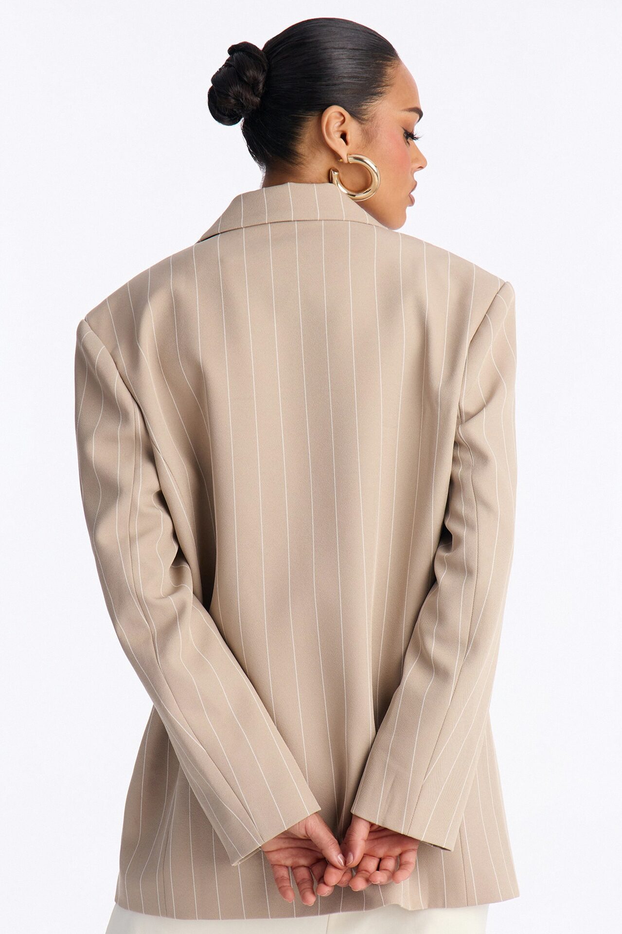 Regina Double Breasted Boyfriend Pinstripe Blazer - Stone