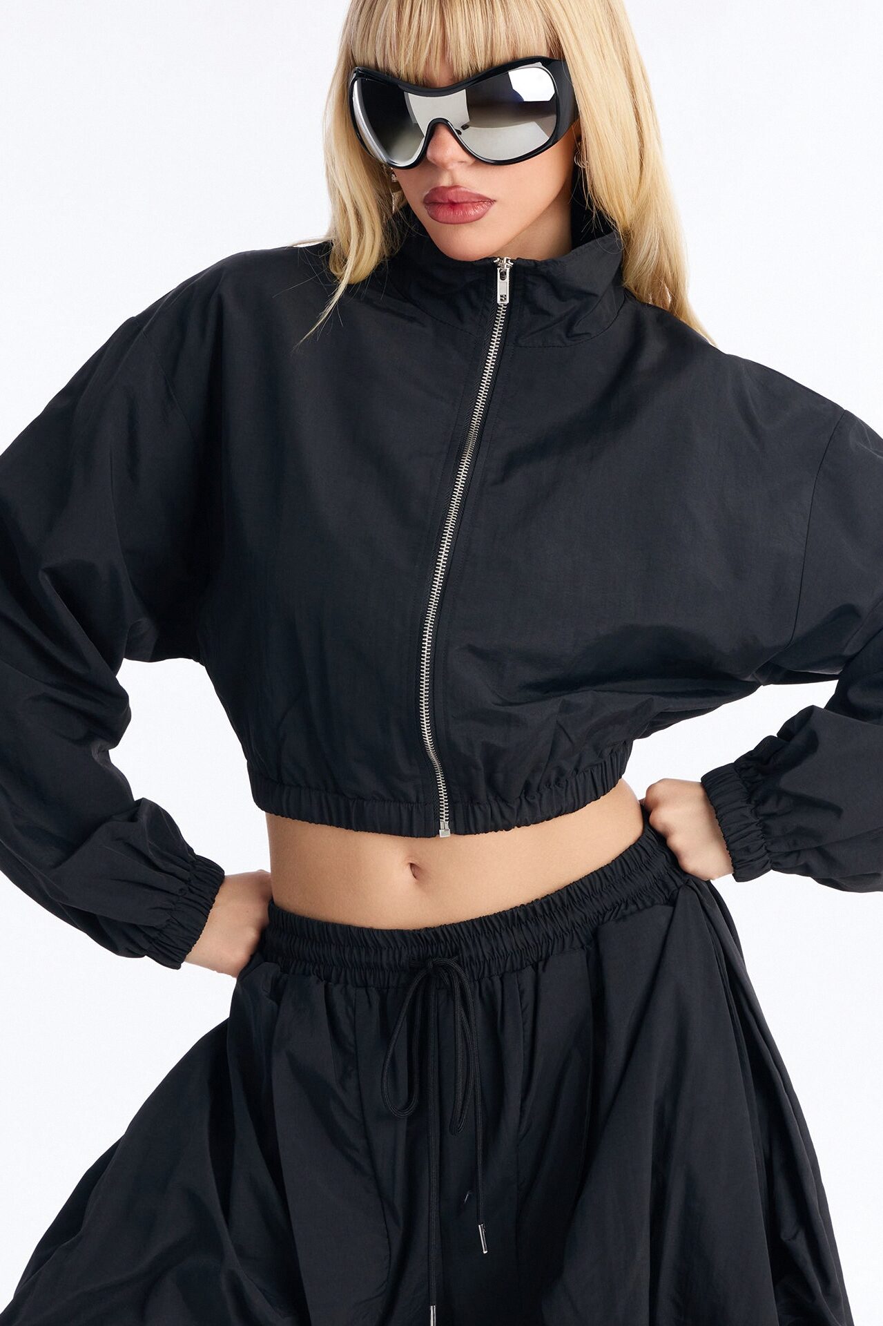 Midnight Drift Extreme Wide Leg Windbreaker Set - Black