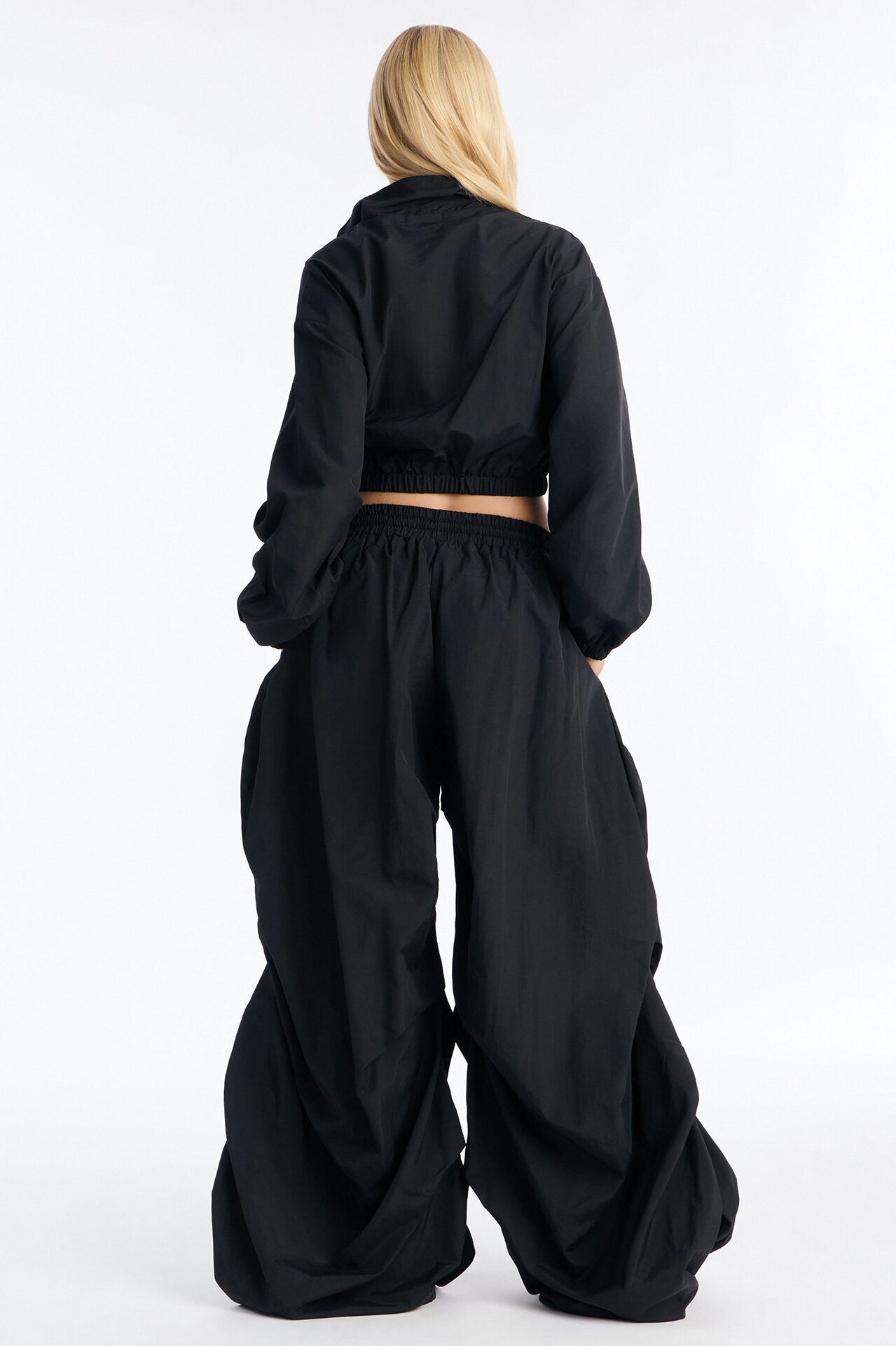 Midnight Drift Extreme Wide Leg Windbreaker Set - Black