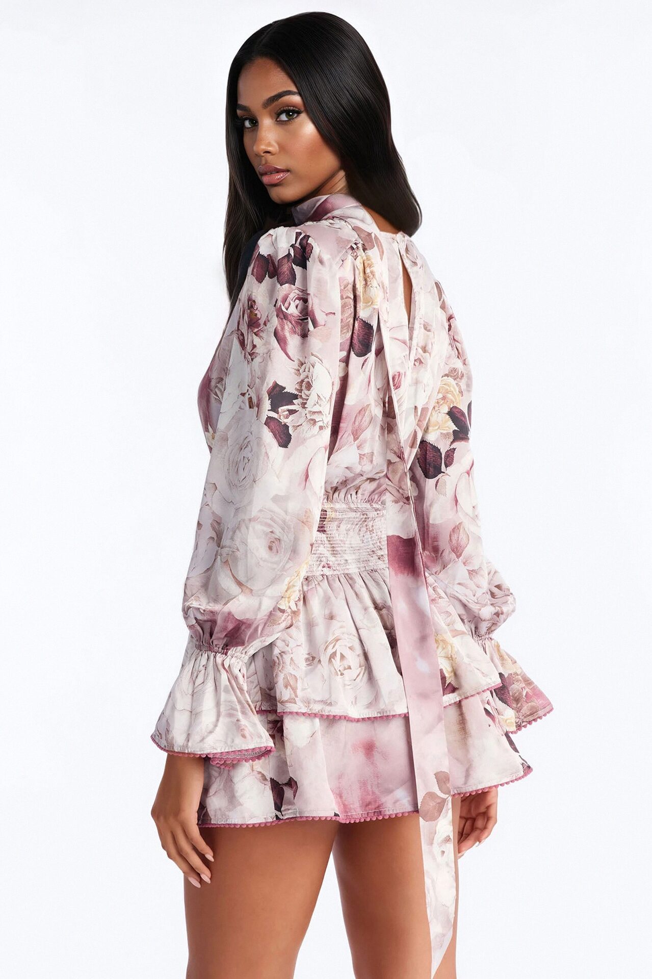 Maryam Ruffle Satin Mini Dress - Mauve/combo