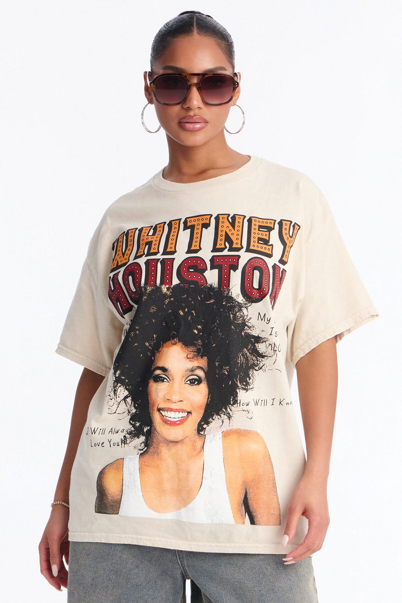 Whitney Houston Songs Washed Tee - Natural