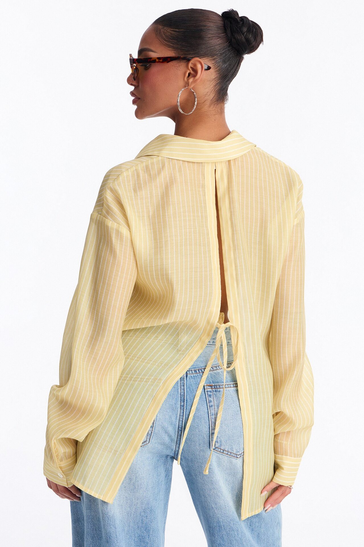 Cute Chaos Pinstripe Sheer Shirt - Butter Yellow