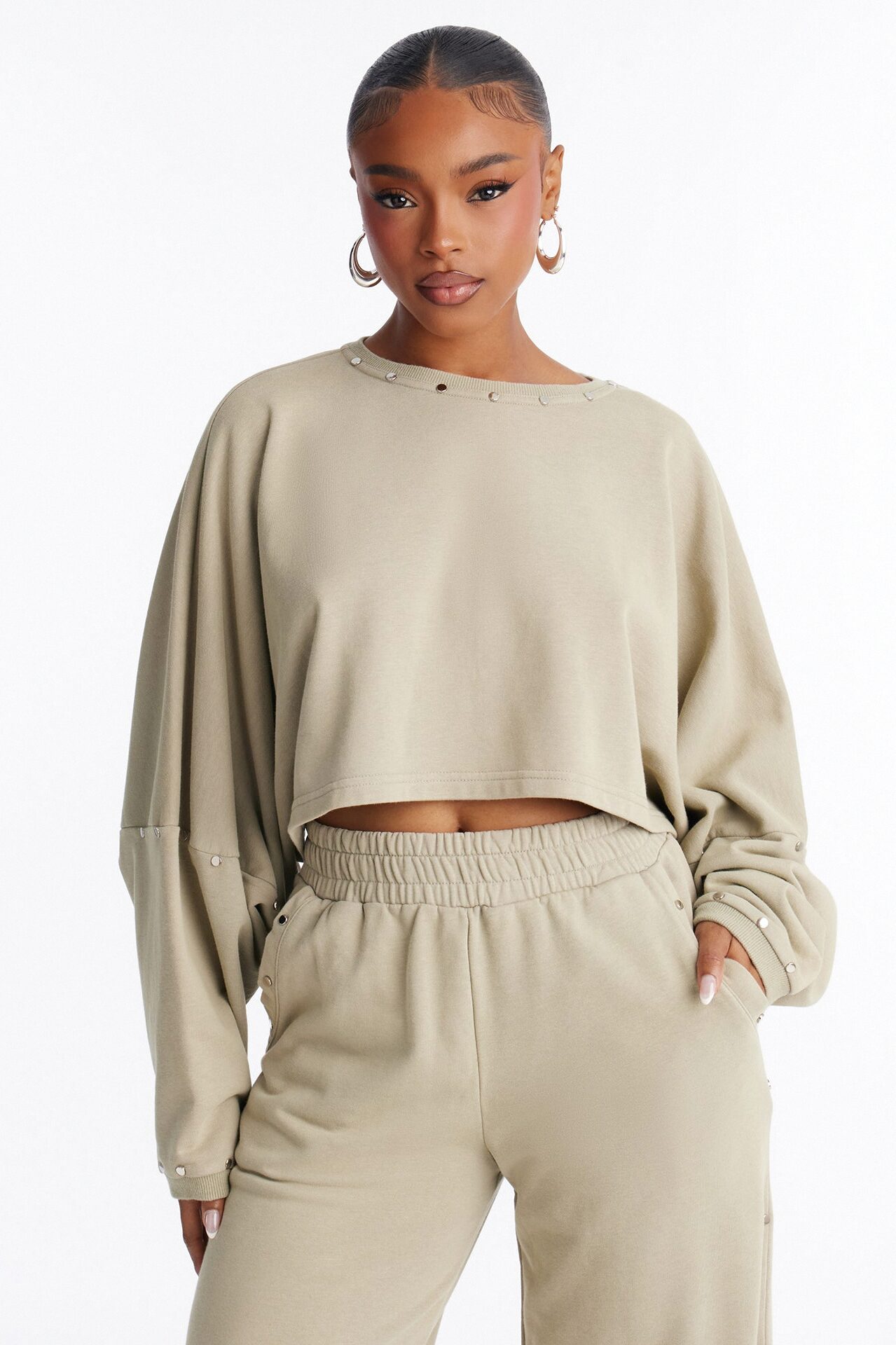 Charlie Washed Studded Pant Set - Sage
