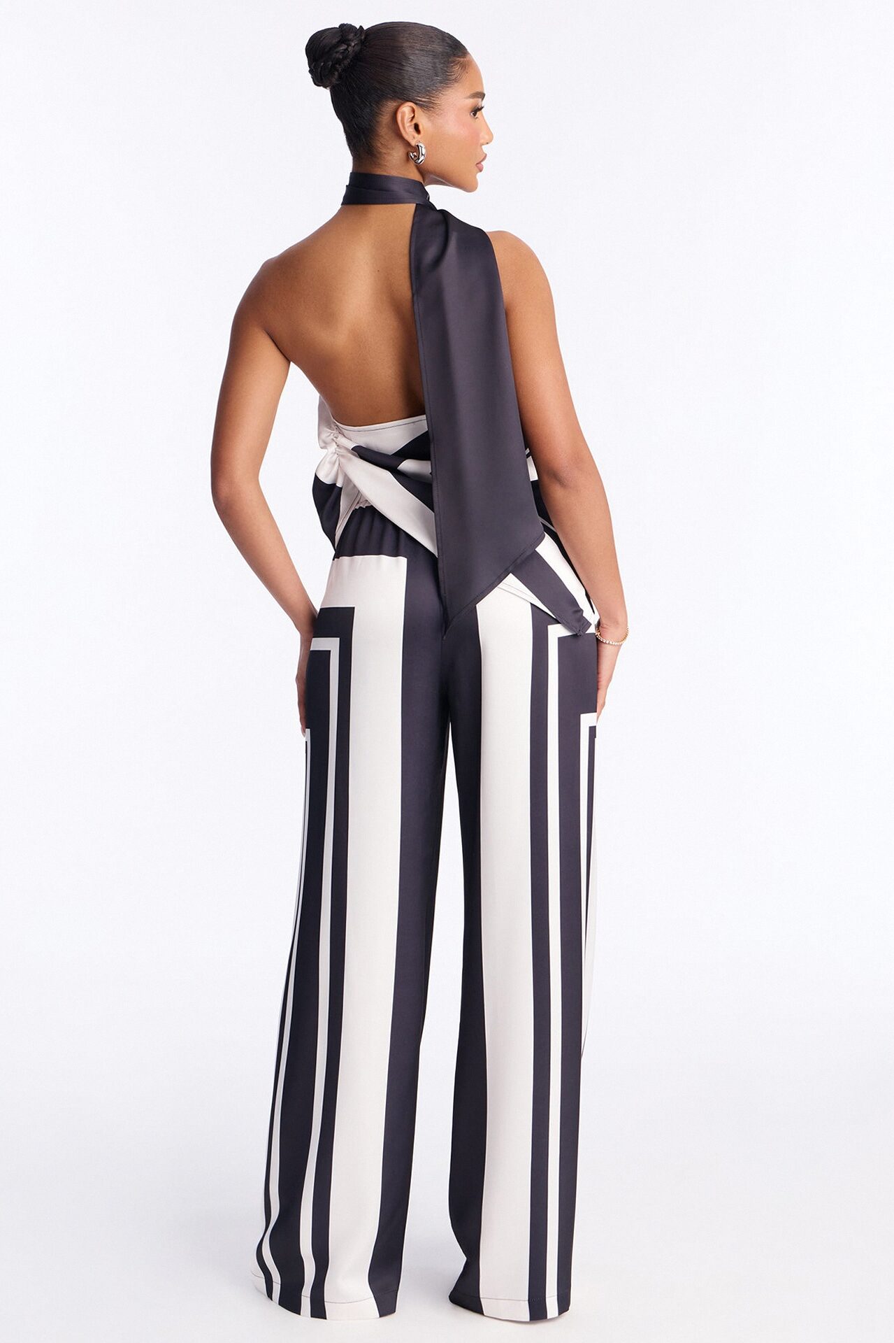 Madeline Satin Halter Pant Set - Black/White