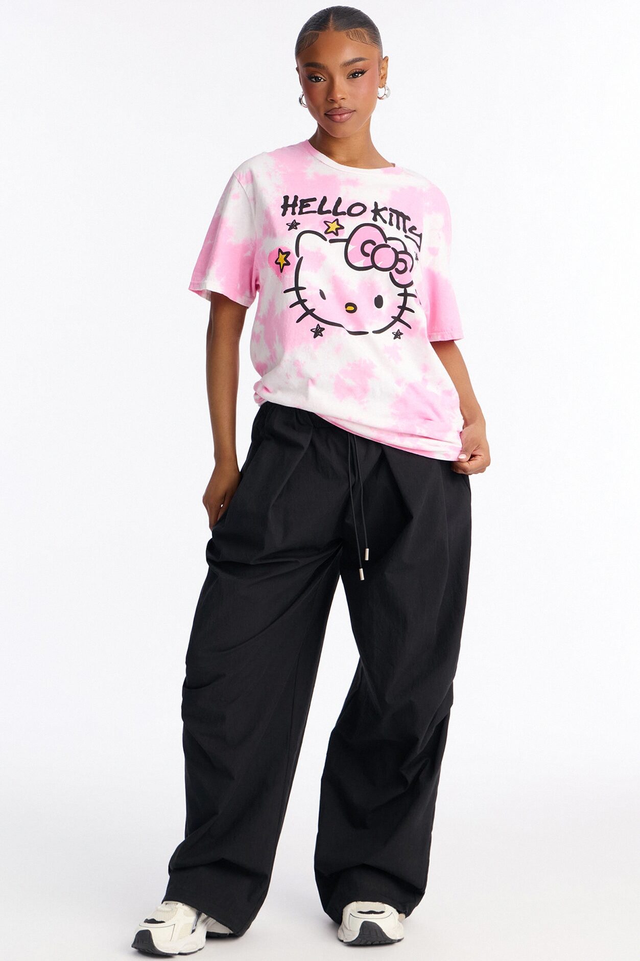 Hello Kitty Washed Oversized Crew Neck Tshirt - Pink/combo
