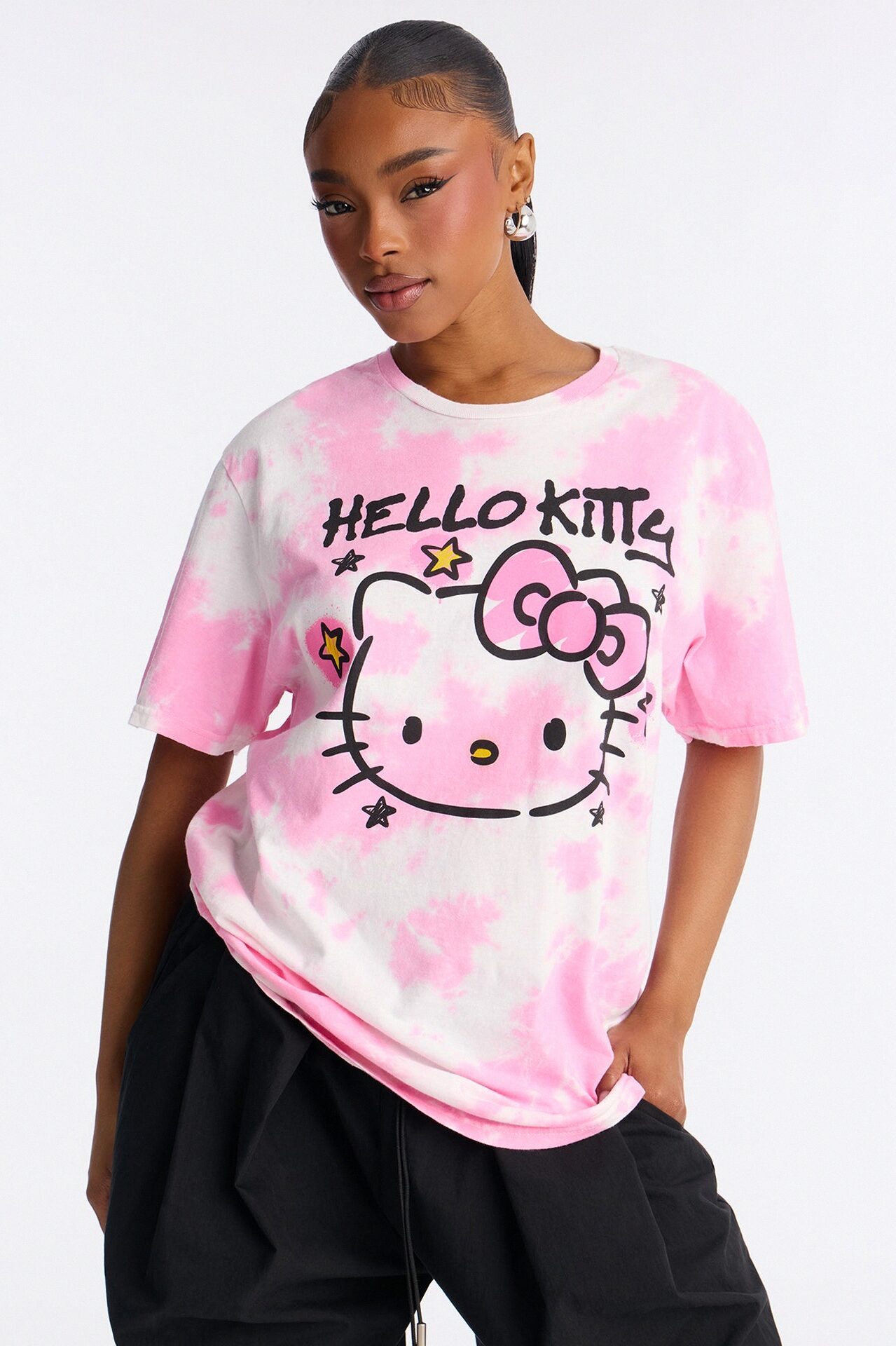 Hello Kitty Washed Oversized Crew Neck Tshirt - Pink/combo