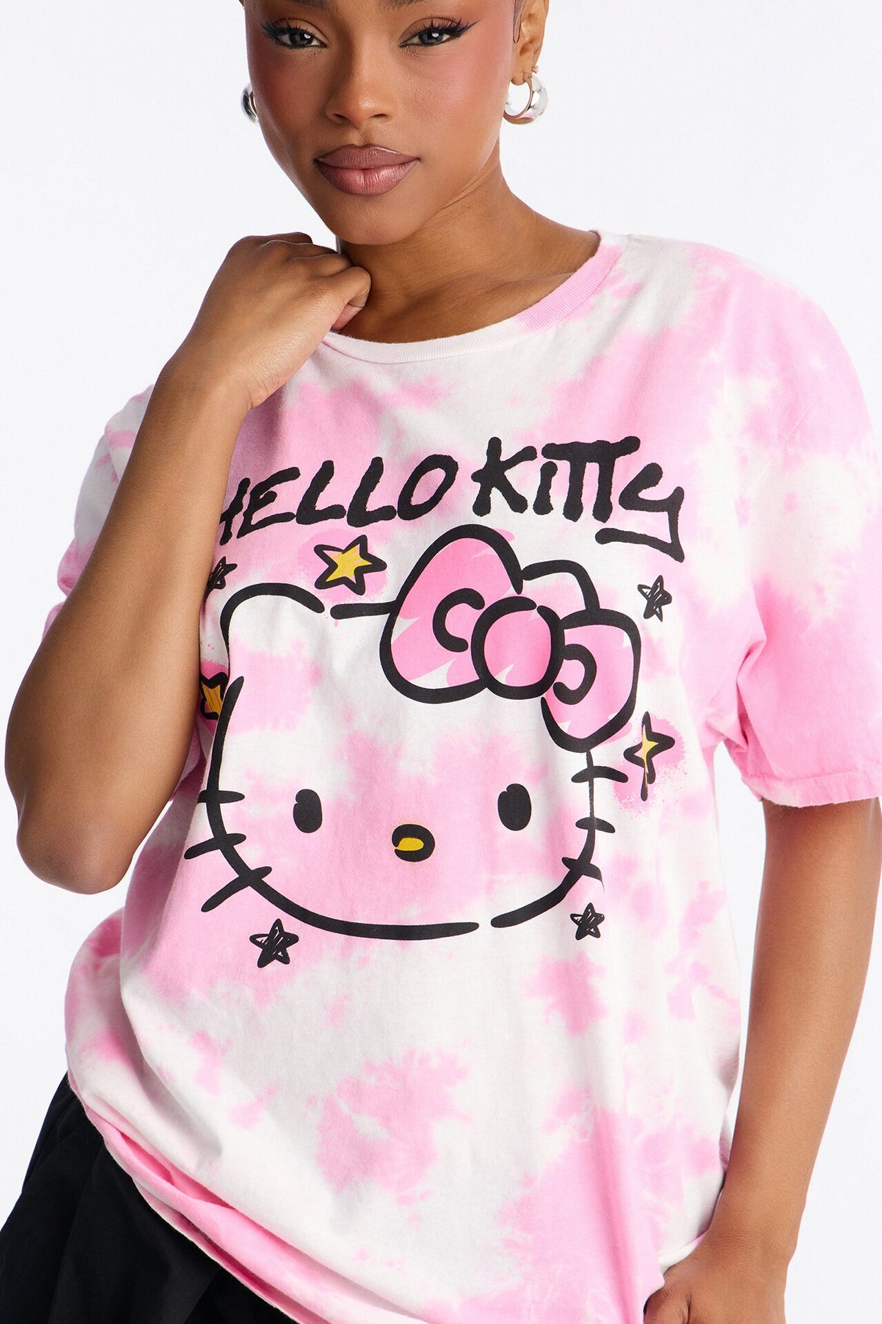 Hello Kitty Washed Oversized Crew Neck Tshirt - Pink/combo
