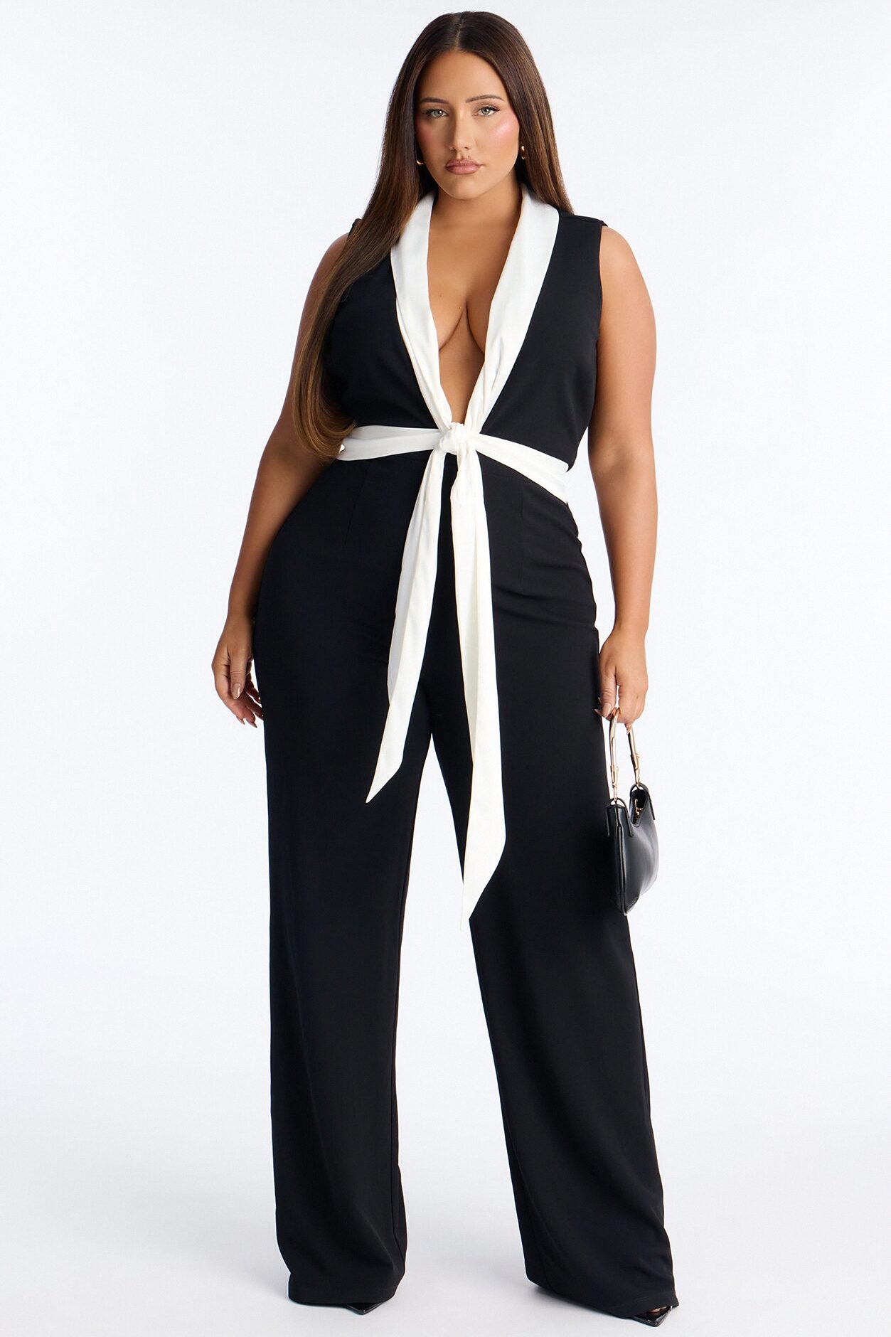 Jenni Contrast Trim Flare Leg Jumpsuit - Black
