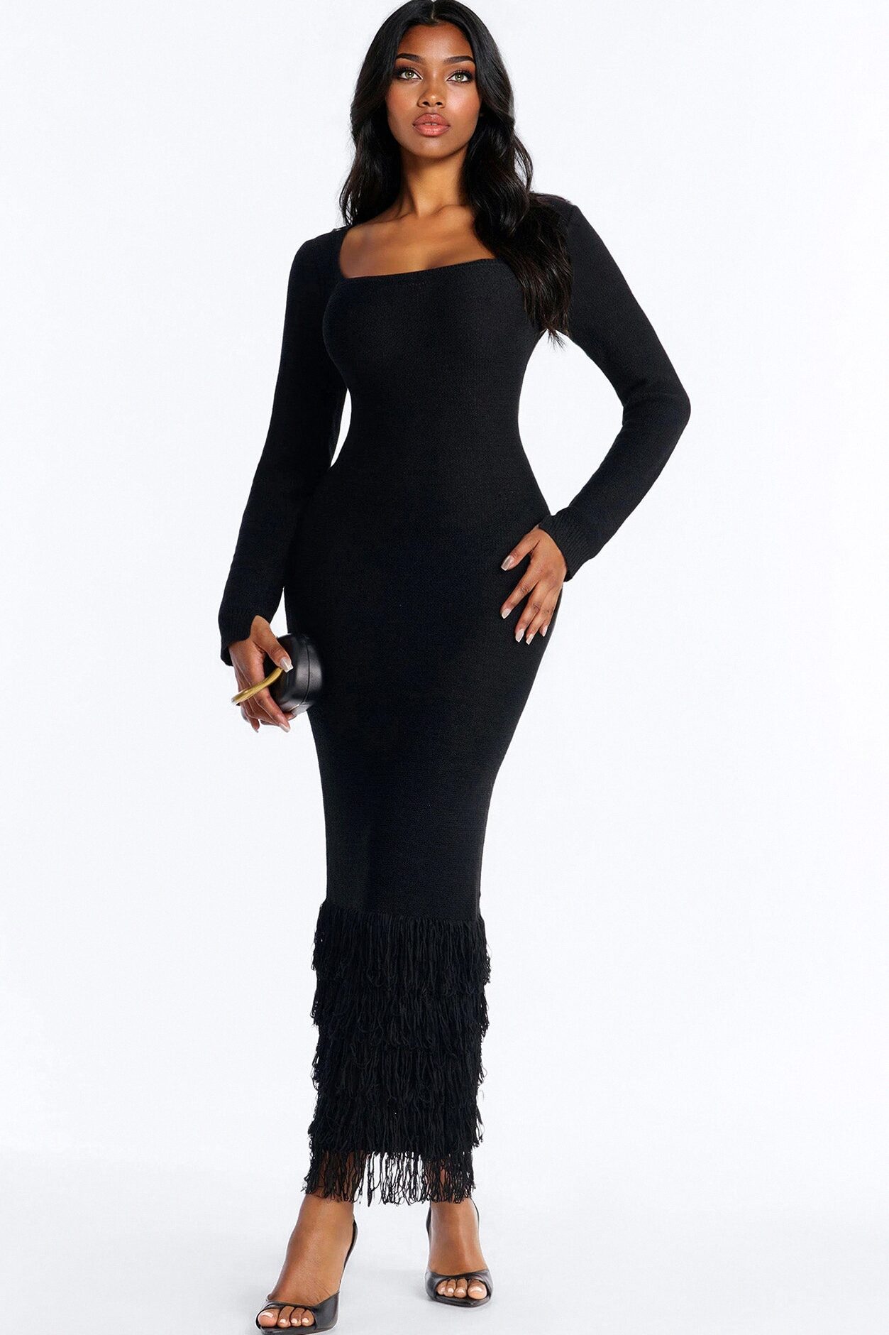 Delany Long Sleeve Knit Maxi Dress - Black