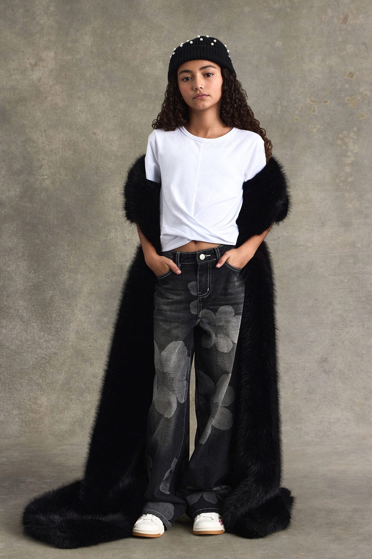 Mini Born To Bloom Baggy Denim Jeans - Black Wash