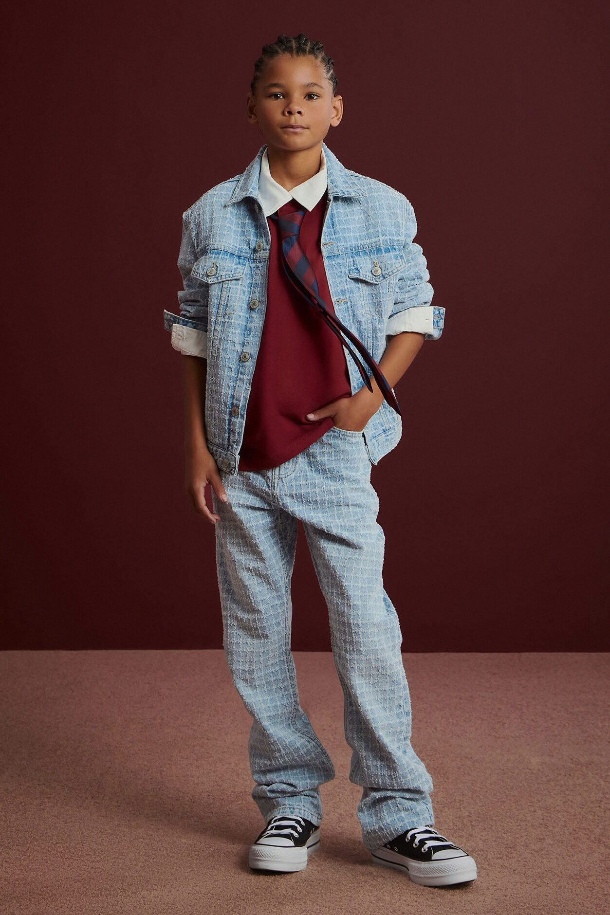 Mini Straight Flare Windowpane Jean - Light Wash