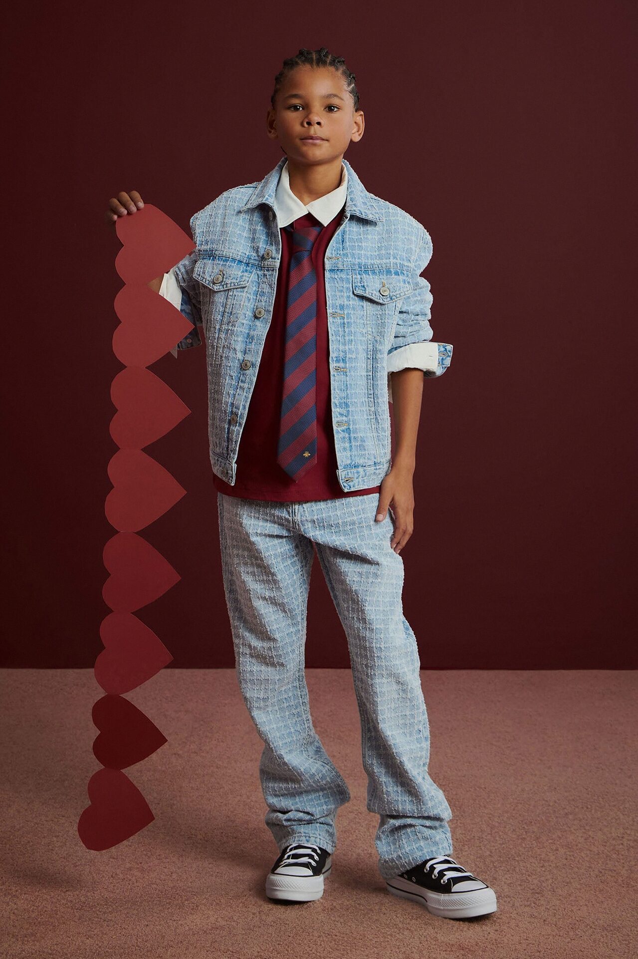 Mini Straight Flare Windowpane Jean - Light Wash