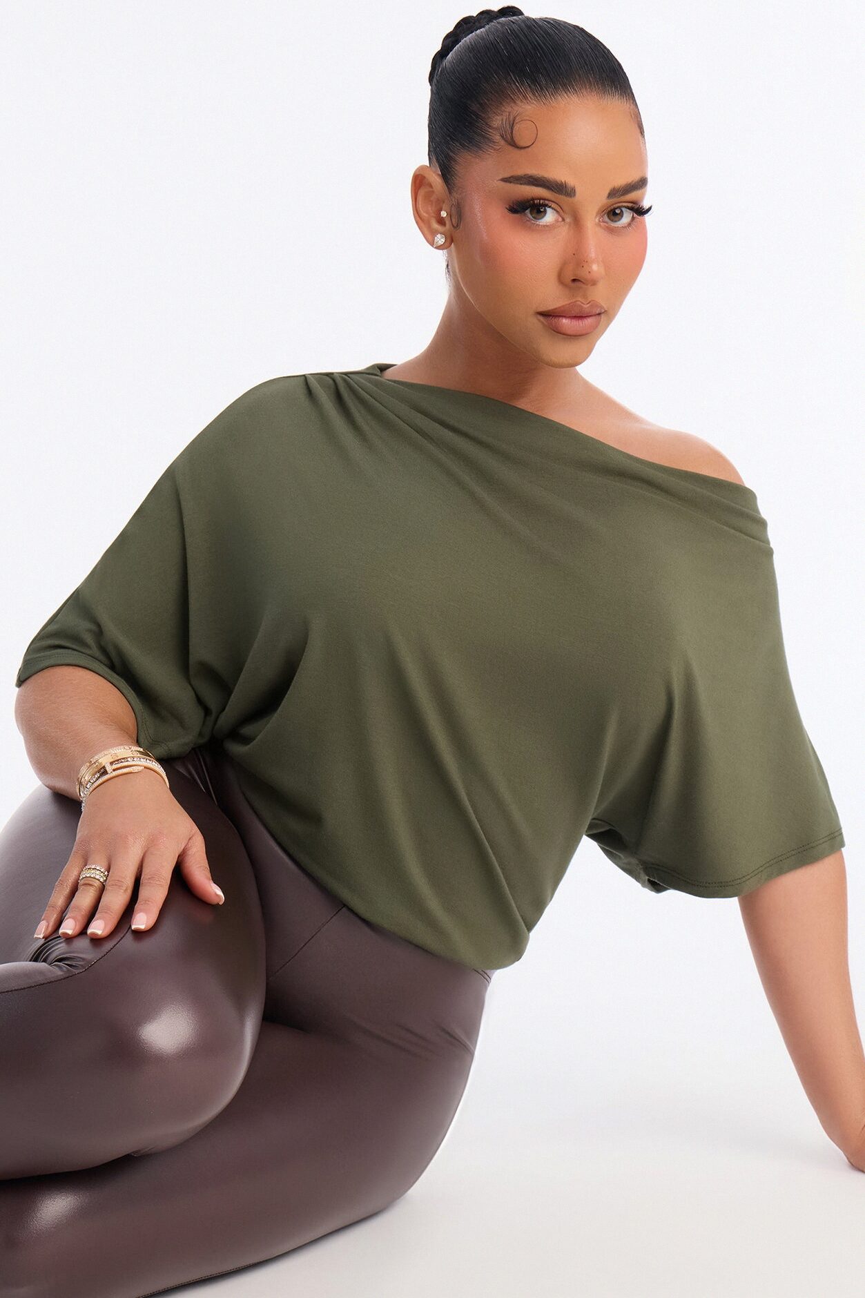 Flatter Me Off Shoulder Bodysuit - Olive
