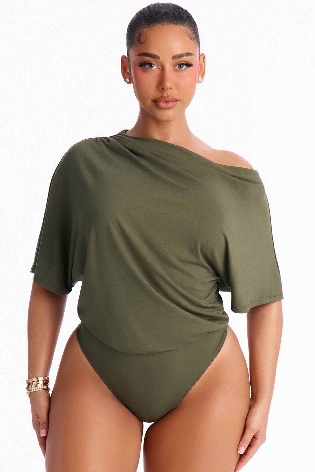 Flatter Me Off Shoulder Bodysuit - Olive