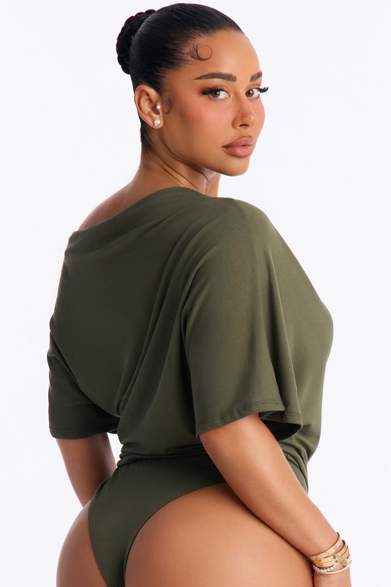 Flatter Me Off Shoulder Bodysuit - Olive