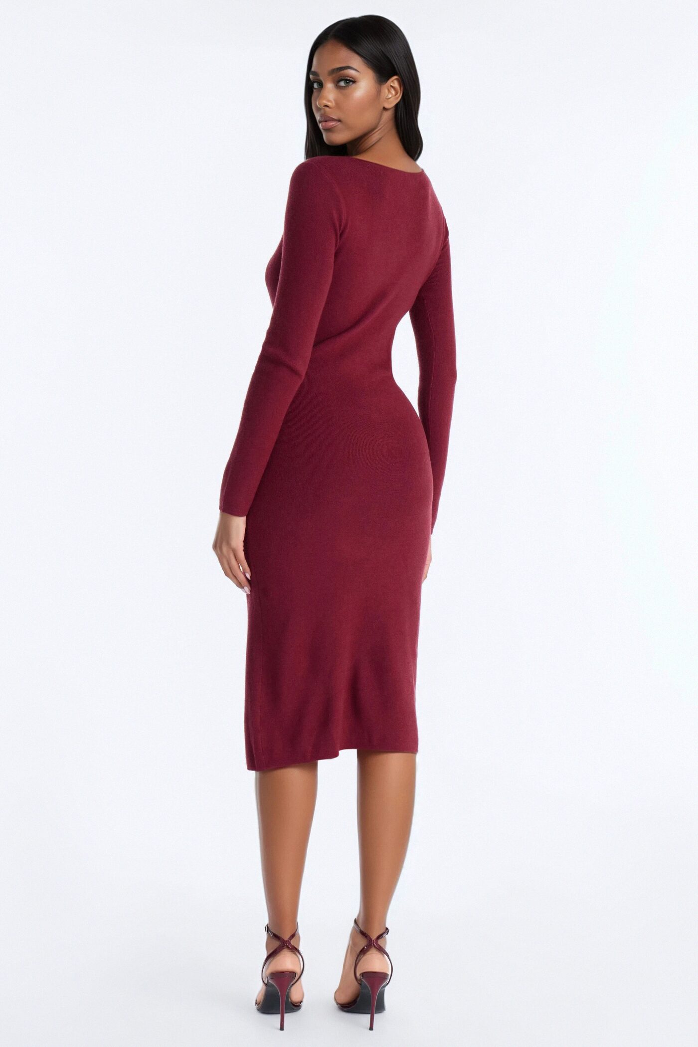 Jaime Sweater Button Up Midi Dress - Burgundy